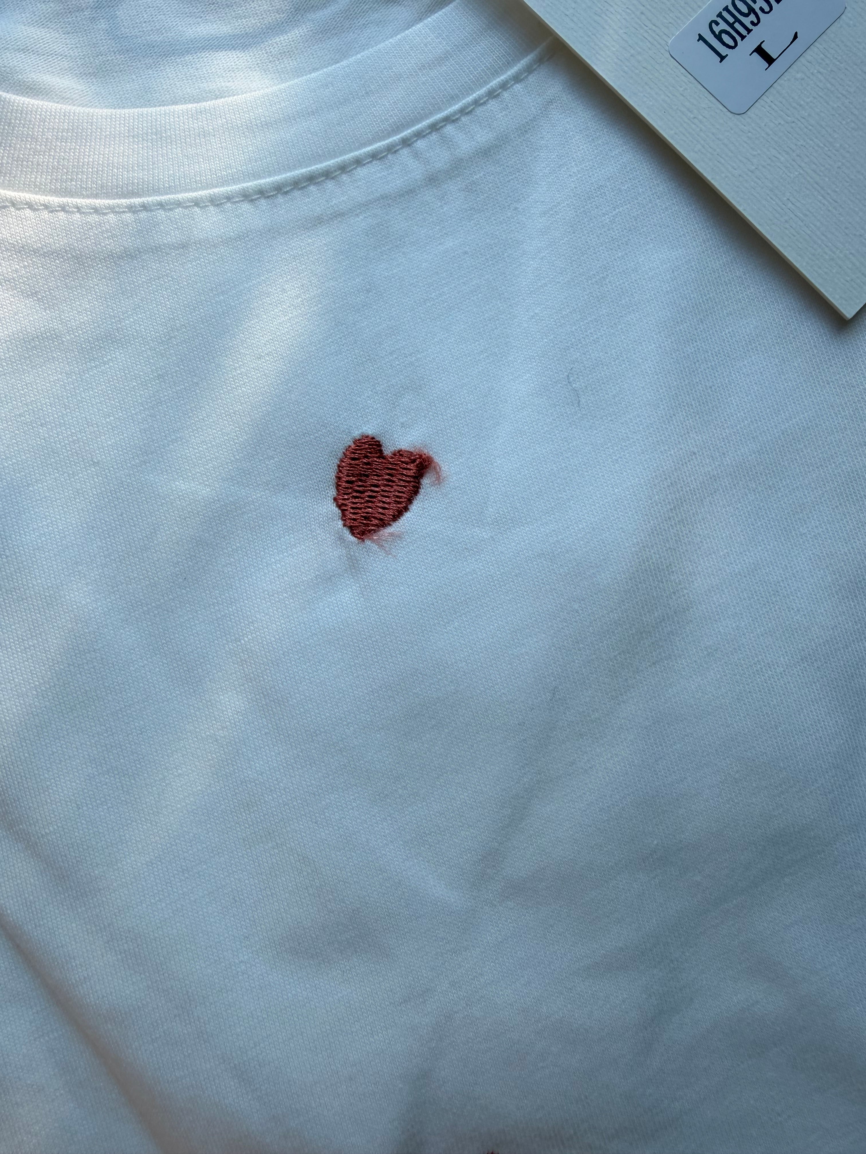 *** IMPERFECTION - Tee shirt cœurs brodés cuivre rosé 🩷 TESSA (Taille L)