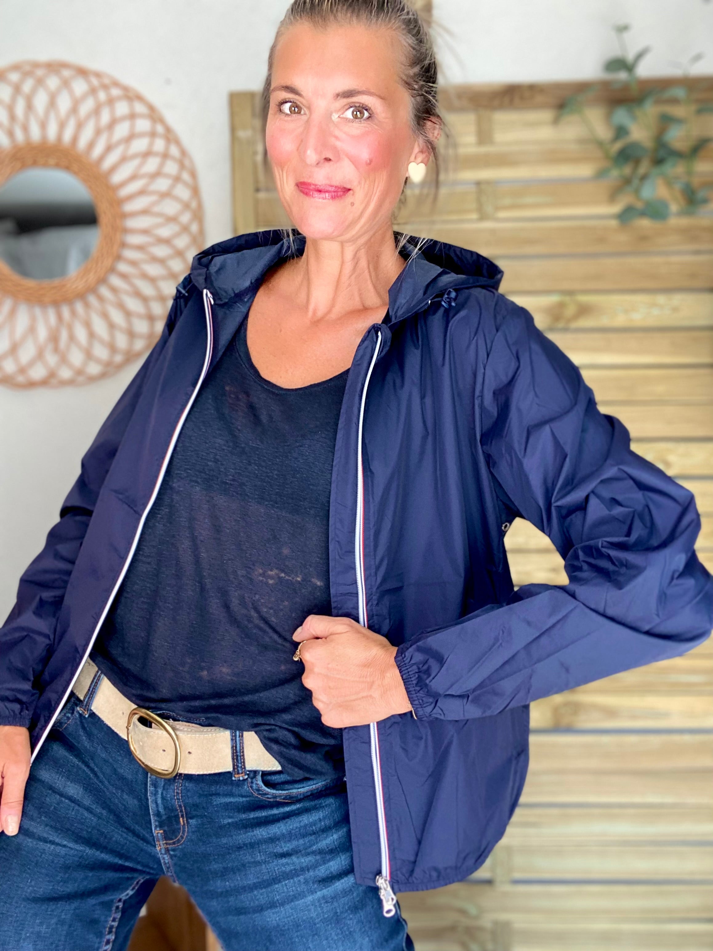 Coupe vent imperméable ANNA COURT Bleu marine - LAURA JO