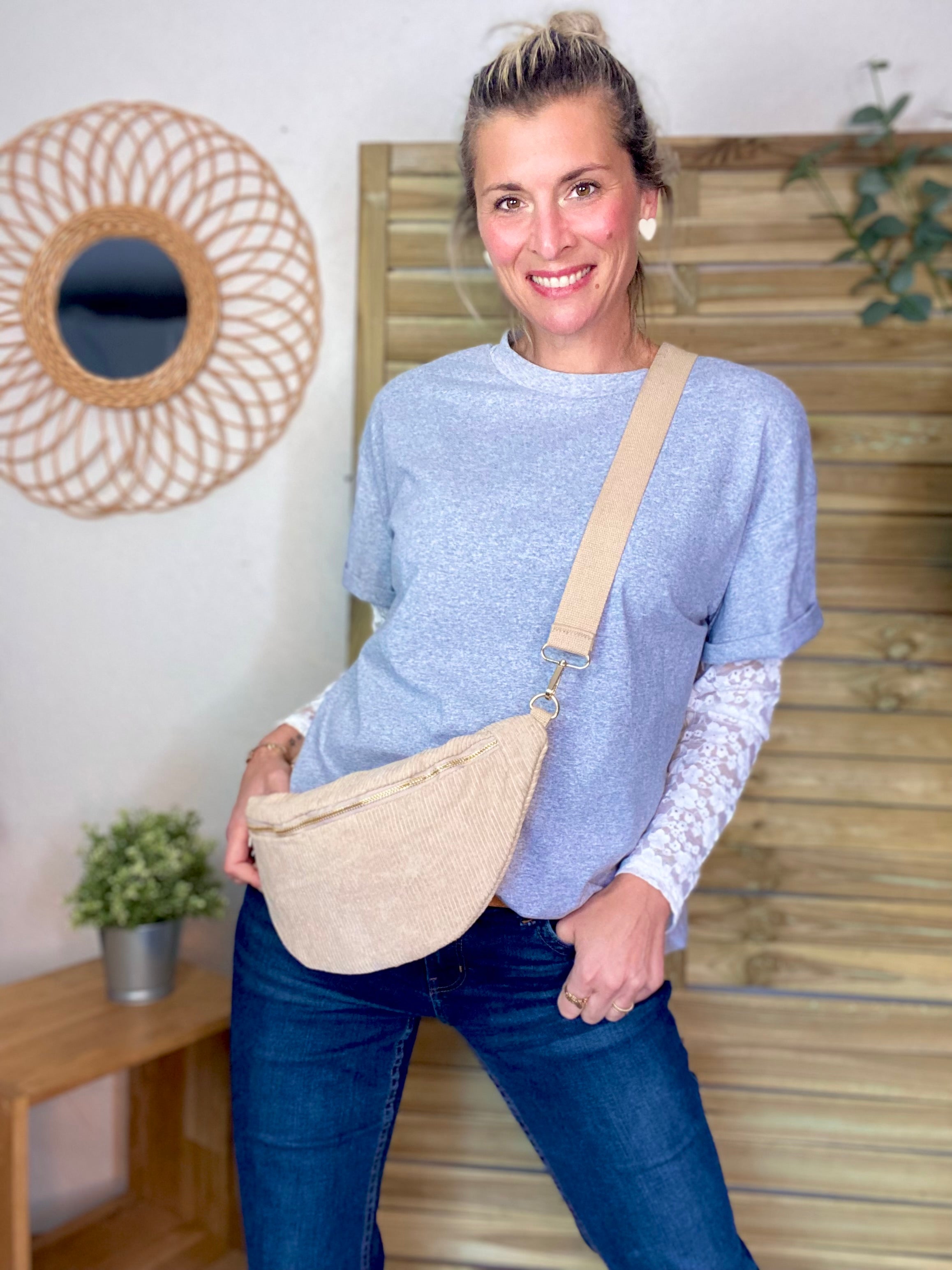 Sac banane XL velours côtelé Ciao Boum - IVY - Beige (20 coloris)
