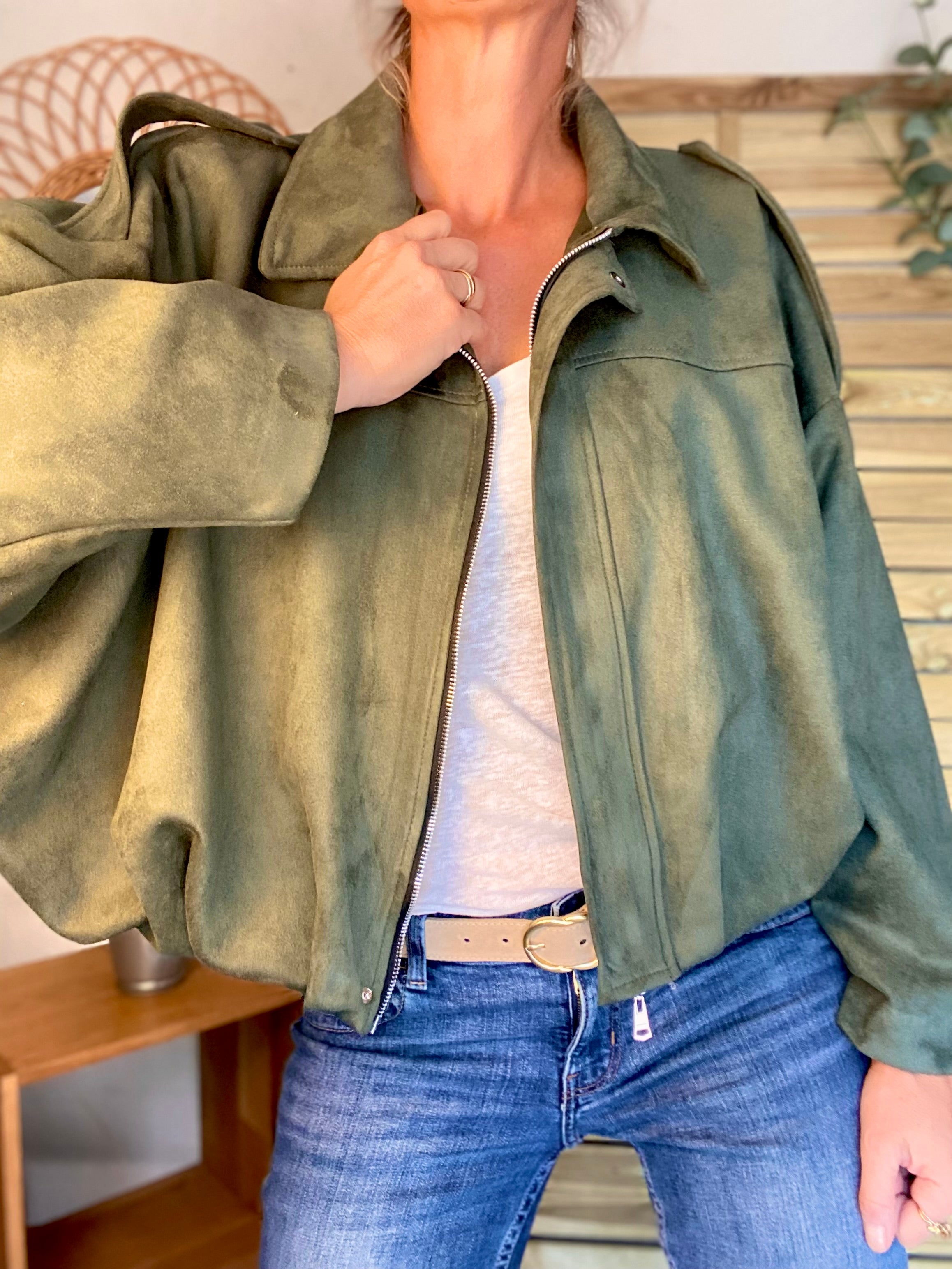 Veste oversize en suédine ISAAC - Kaki