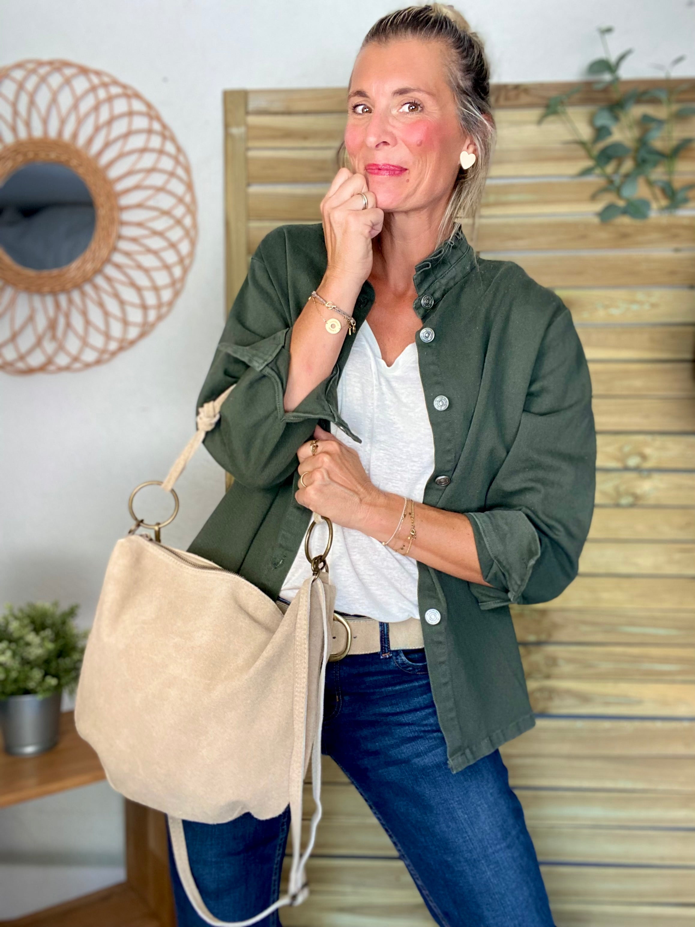 Sac en cuir daim SCOTT - Beige