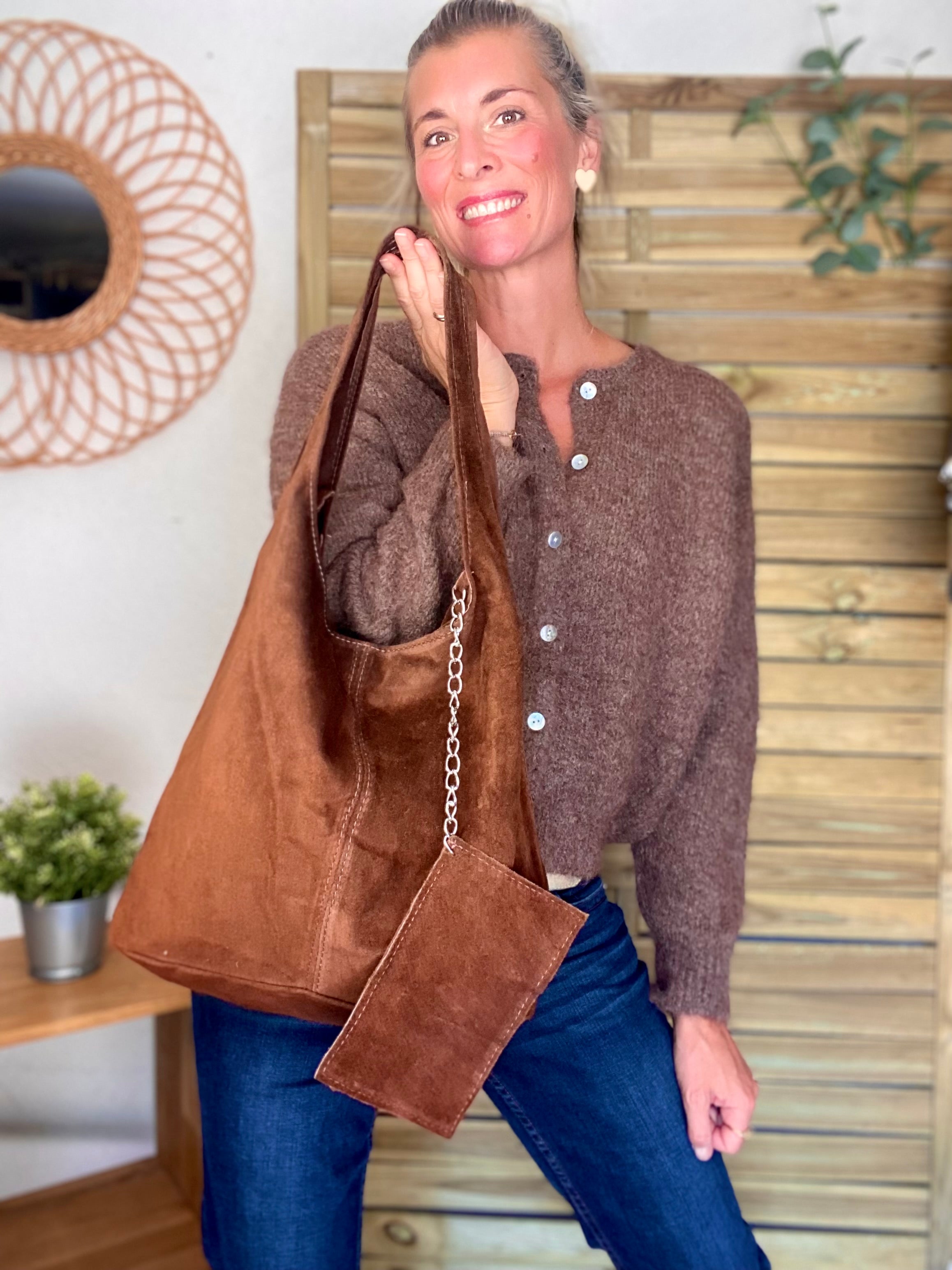 Sac cabas cuir daim MARLON - Chocolat