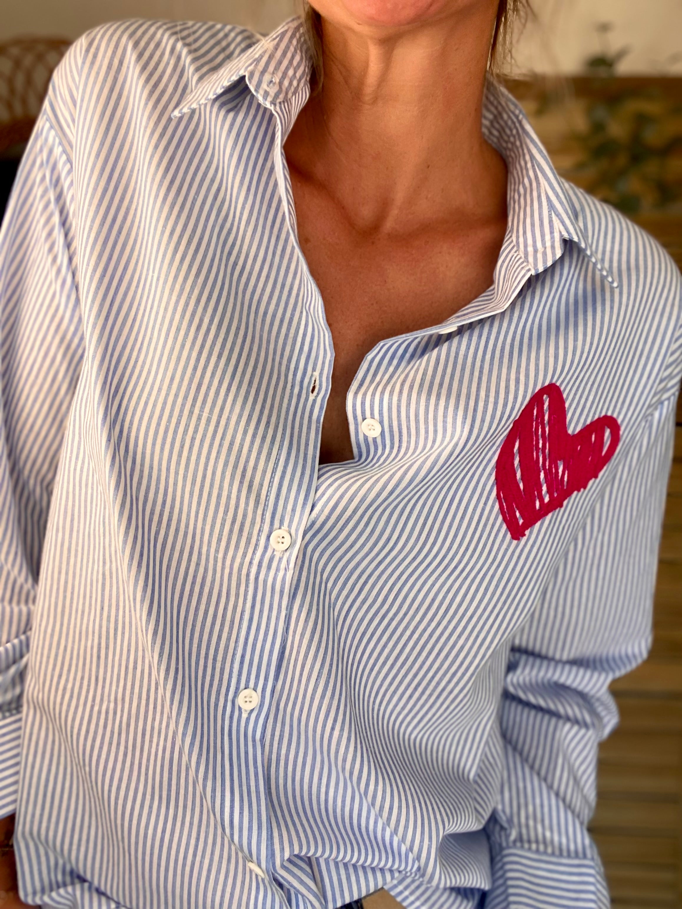 Chemise rayée brodée LOVE multico LANA - Bleue