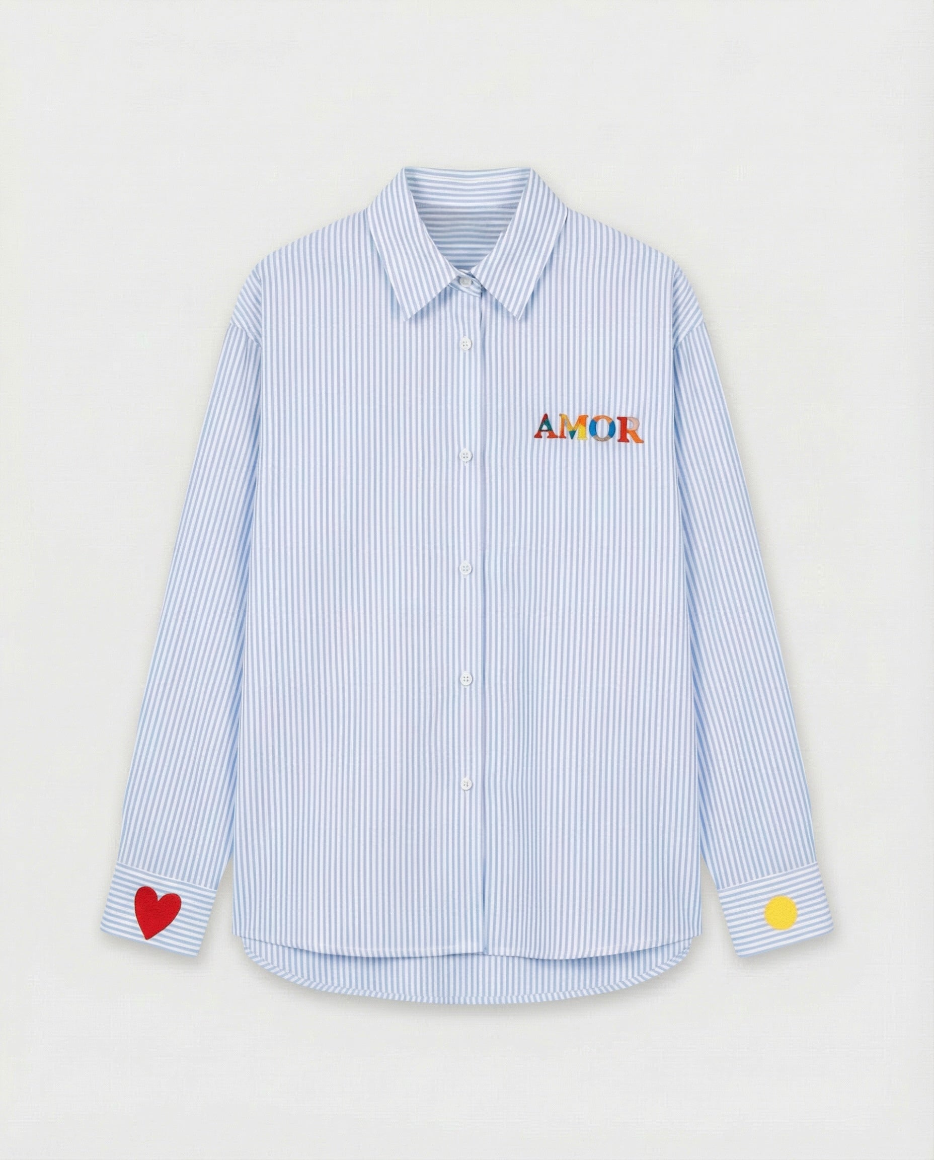 Chemise rayée brodée AMOR bleue ❤️☀️ SHANIA