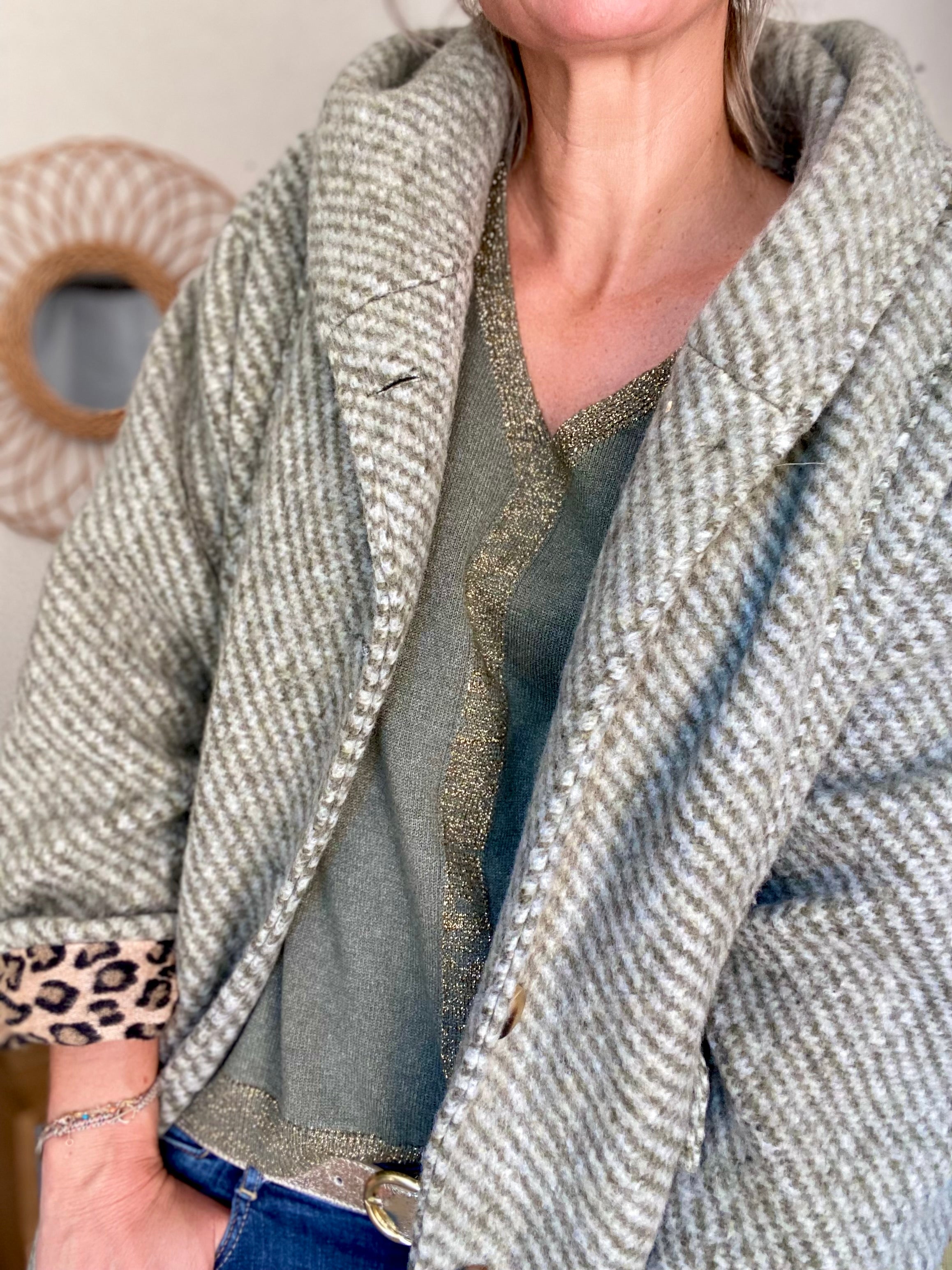 Manteau laine AGATHE avec détails Léo (étoile capuche) - Kaki - FIN DE SÉRIE