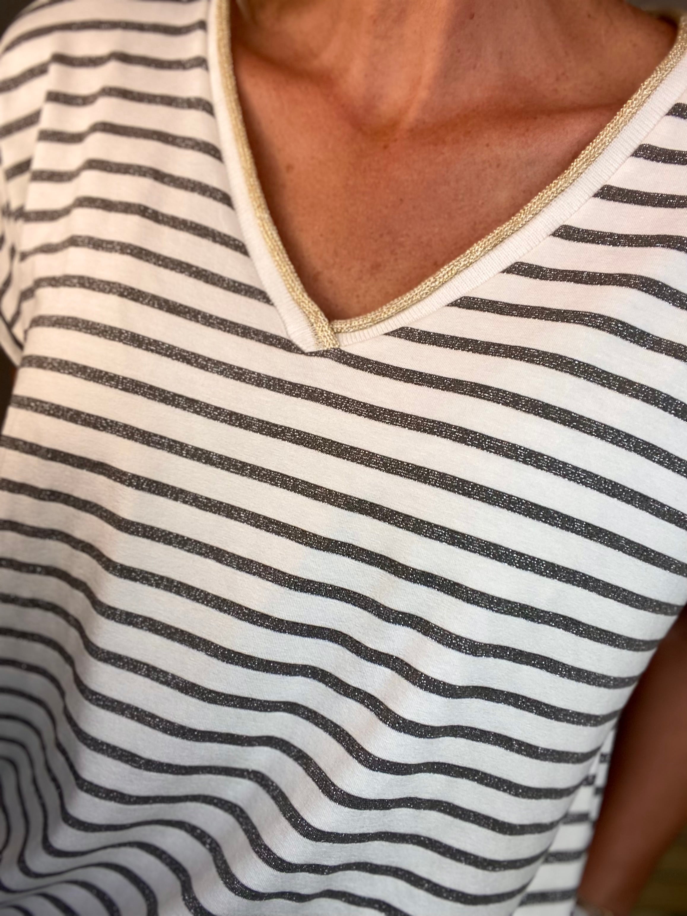 Top rayé col V avec étoile ⭐️ NAOMI - Argent