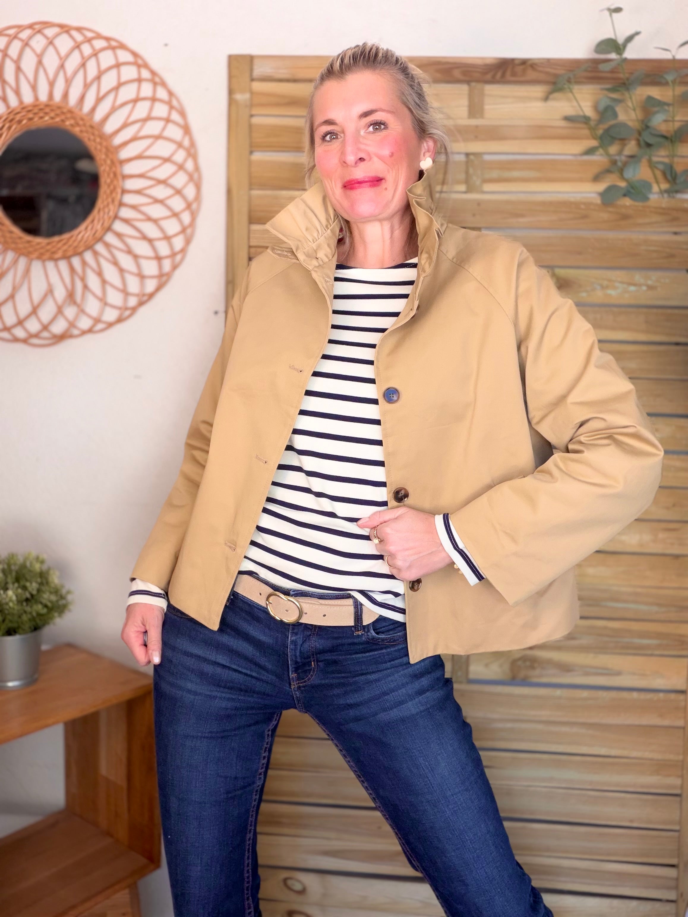 Veste Trench col victorien avec Liberty - VICKY Camel clair