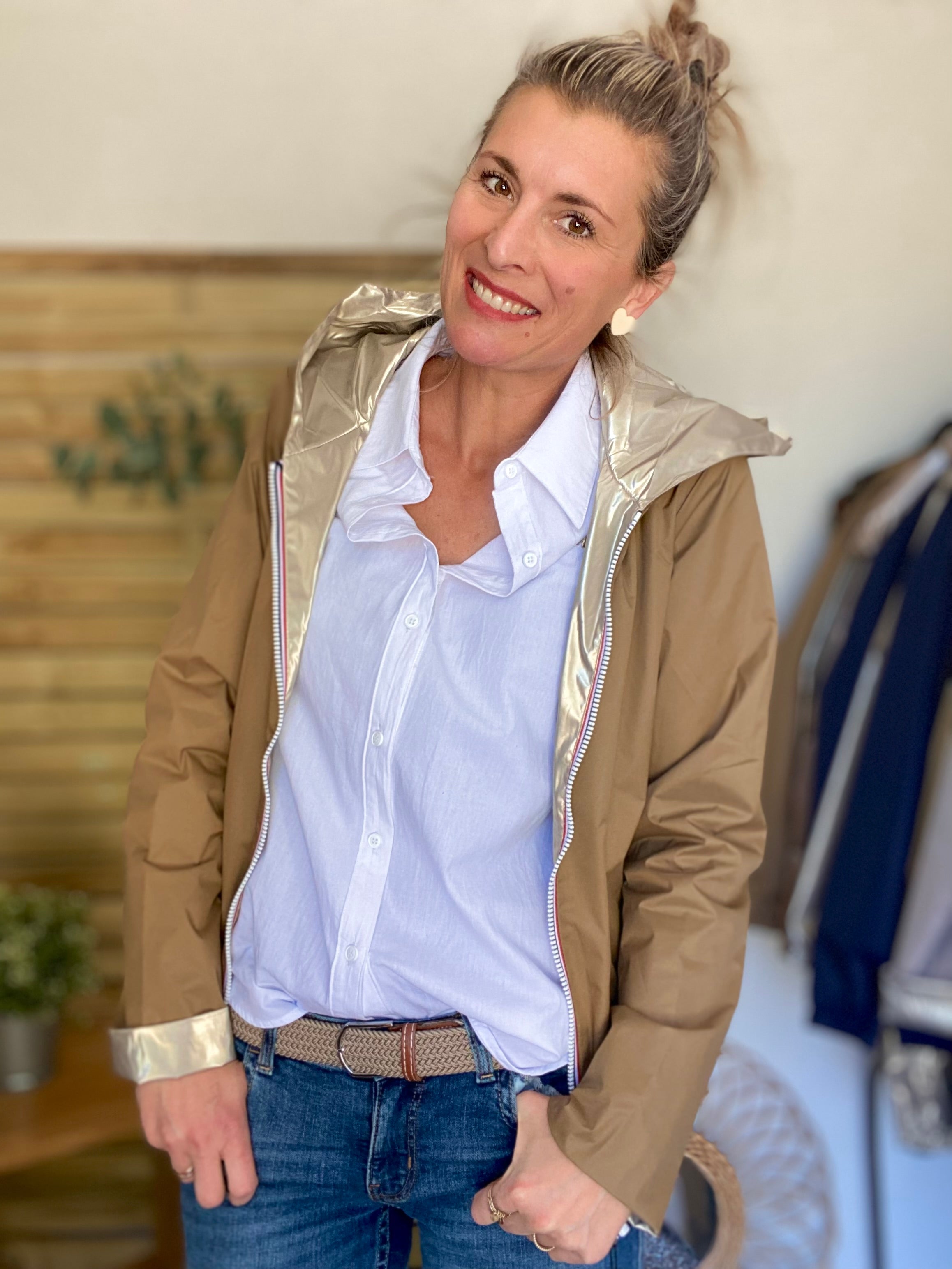 Imperméable réversible GARANCE COURT léger - Camel/Doré - LAURA JO