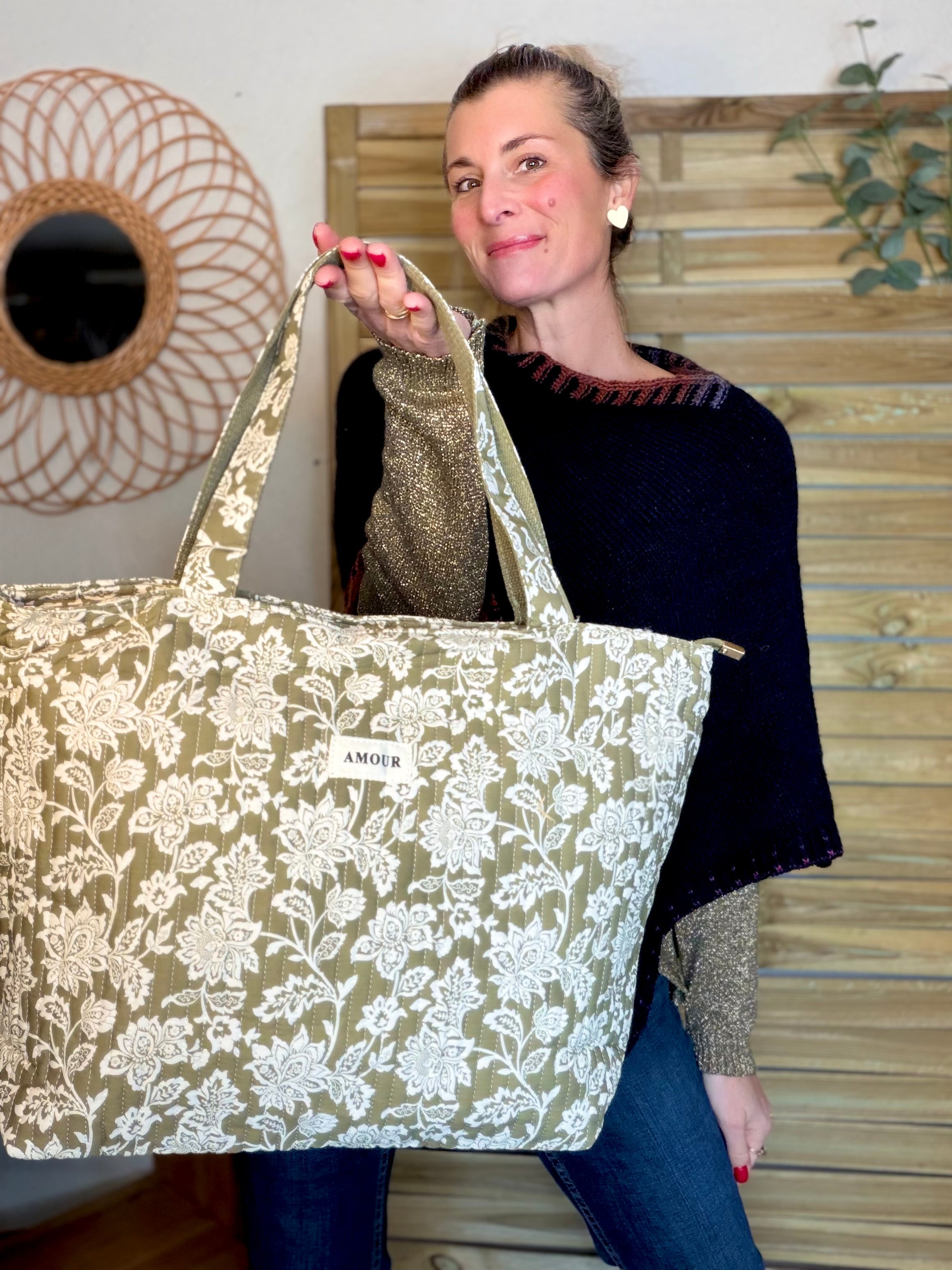 Sac cabas imprimé PIERCE - fleuri Kaki