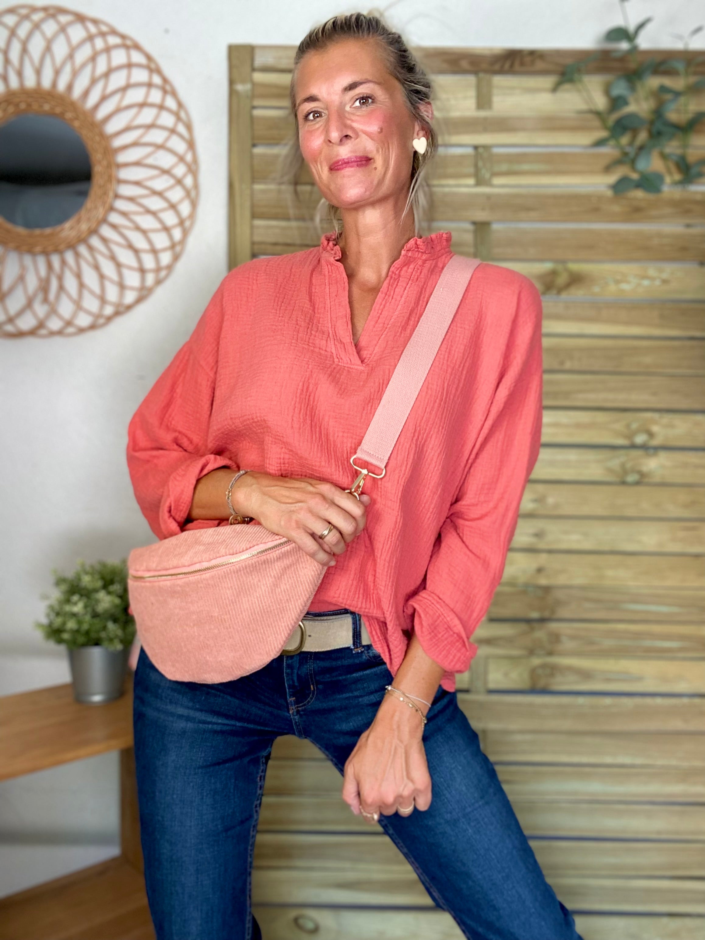 Blouse en gaze de coton SIERRA Terracotta - manches longues