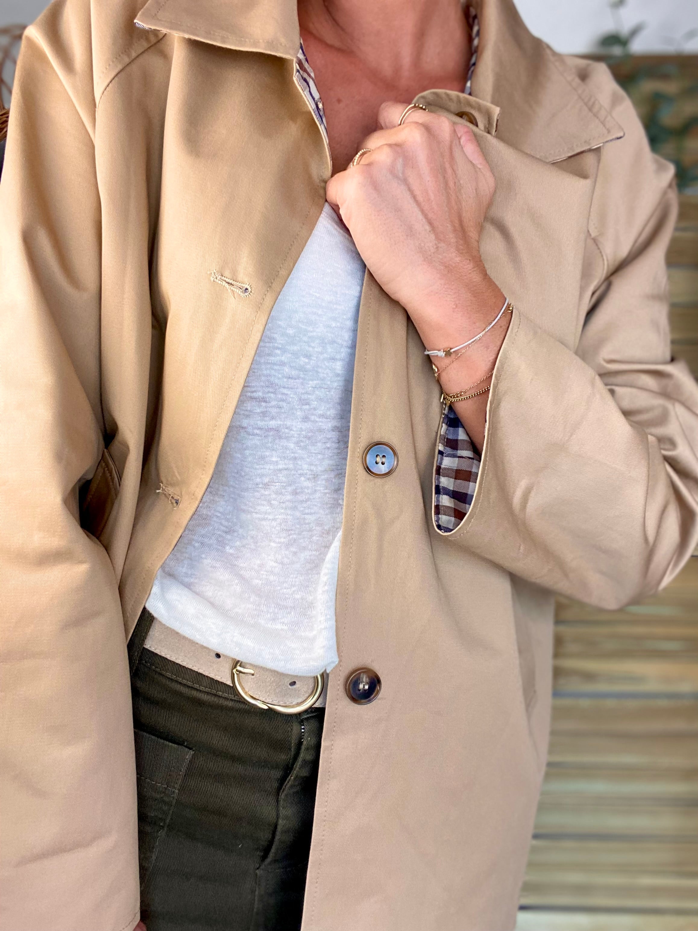 Veste Trench mi long réversible vichy LENA - Camel clair