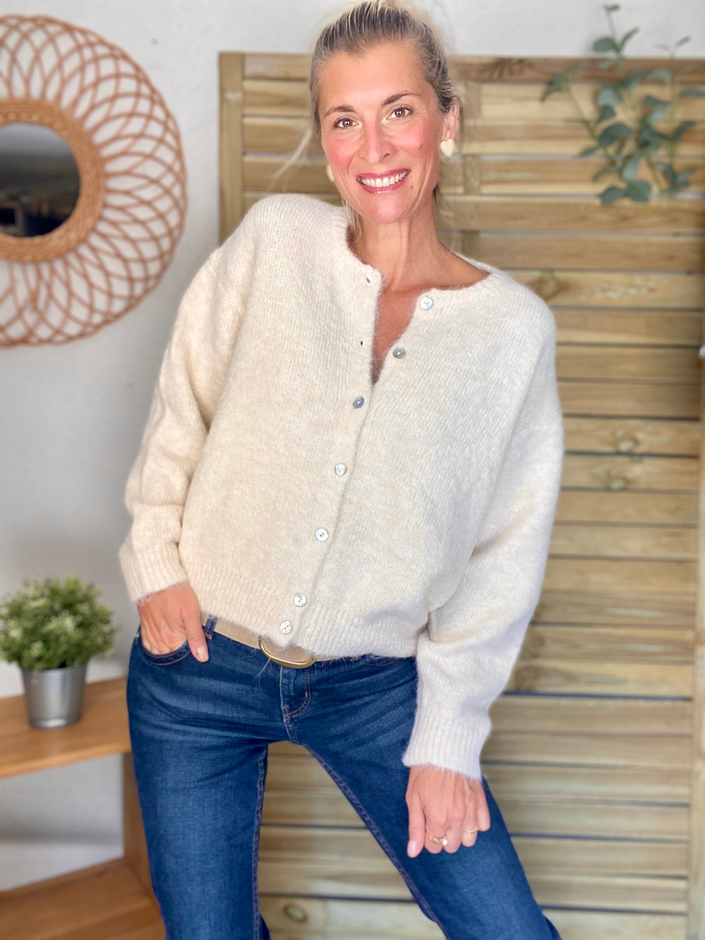 Gilet en maille SYDNEY - Crème chiné