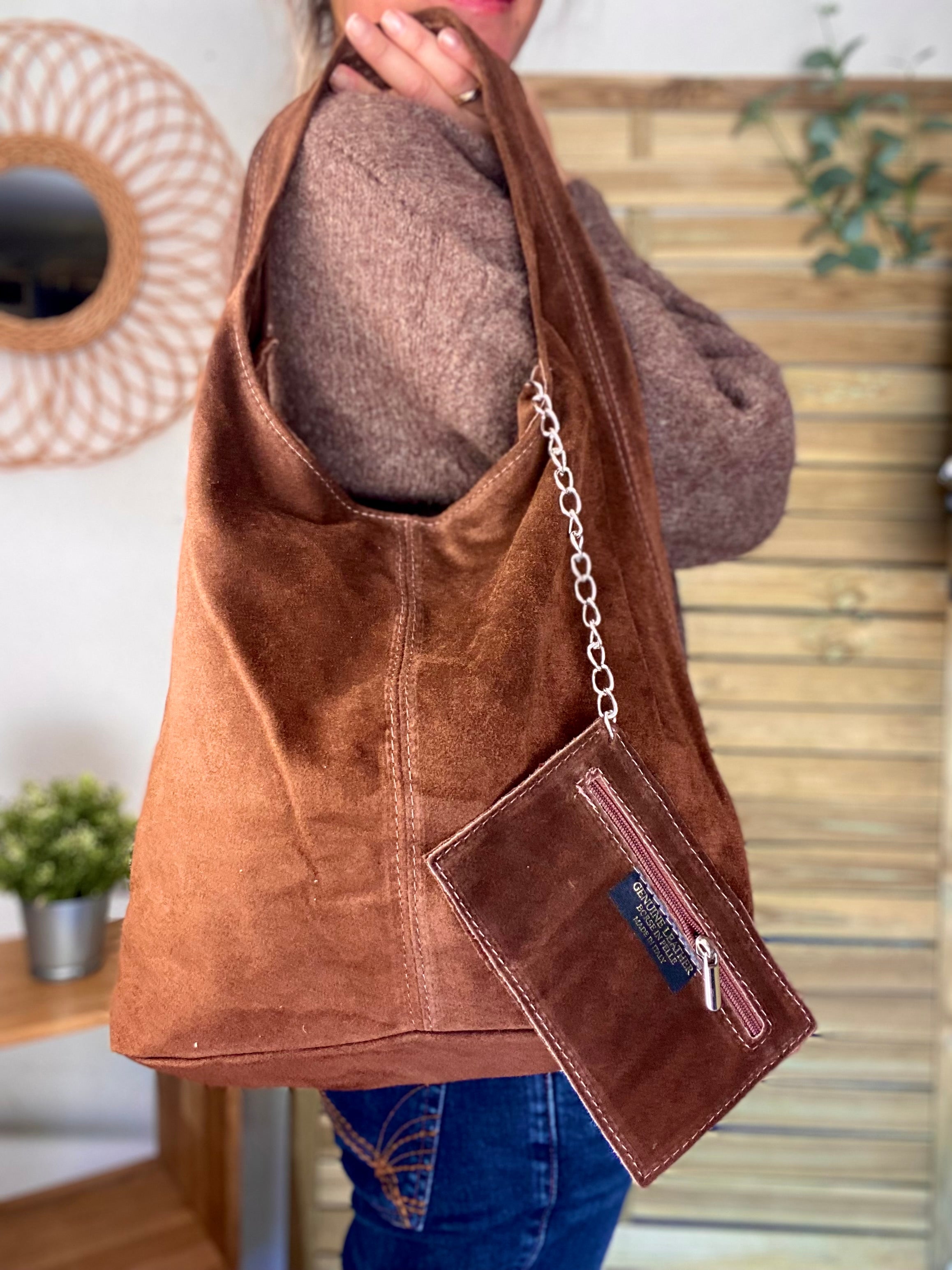 Sac cabas cuir daim MARLON - Chocolat