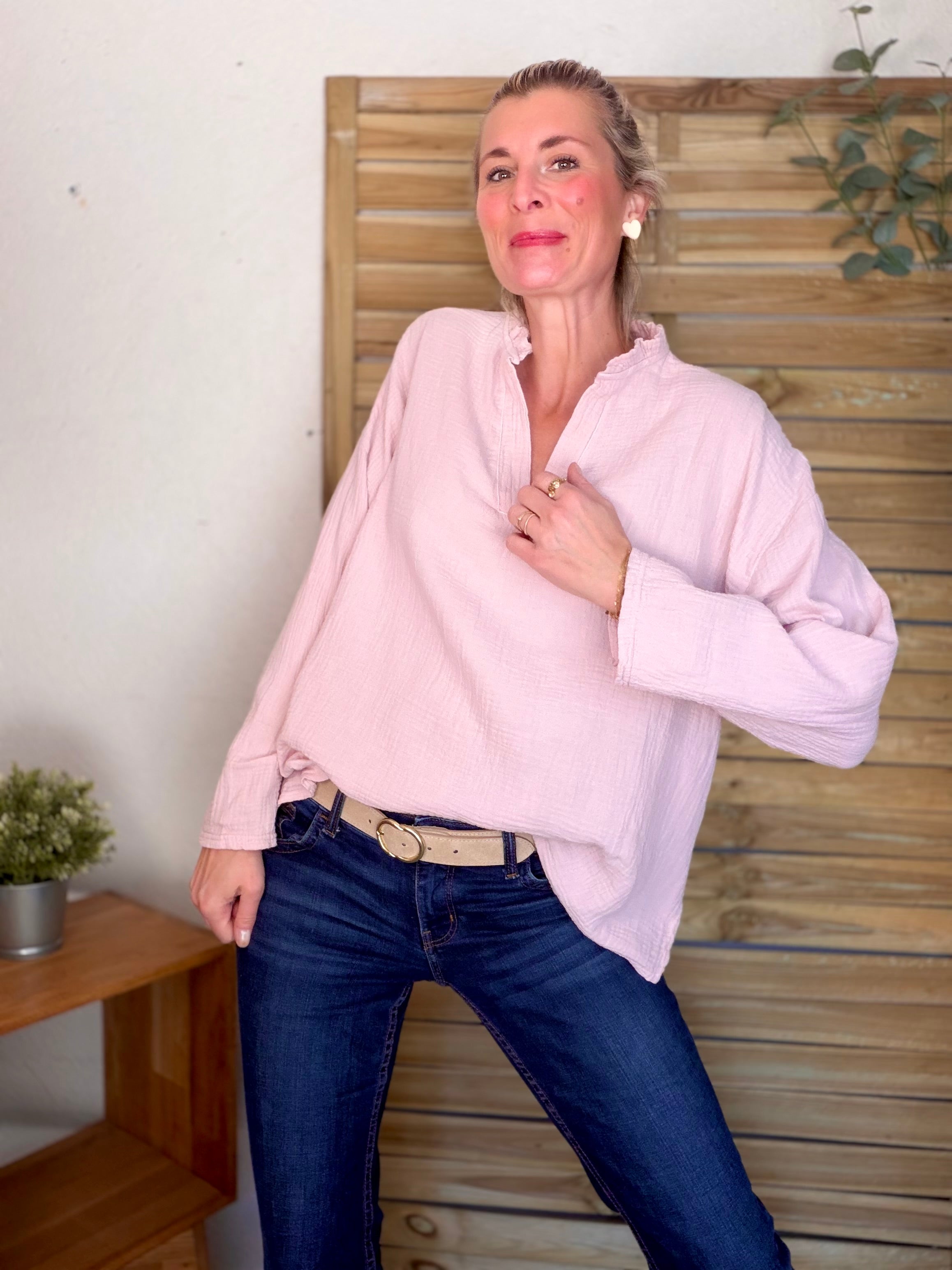 Blouse en gaze de coton SIERRA Rose poudré