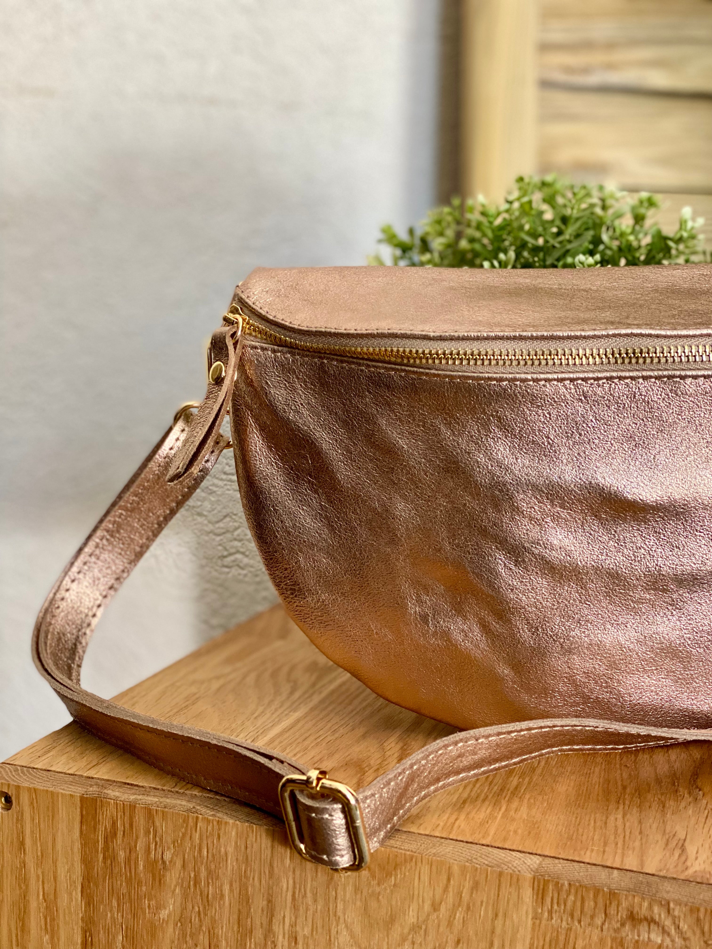 Sac banane XL en cuir irisé 30cm - JANIS - Or rosé