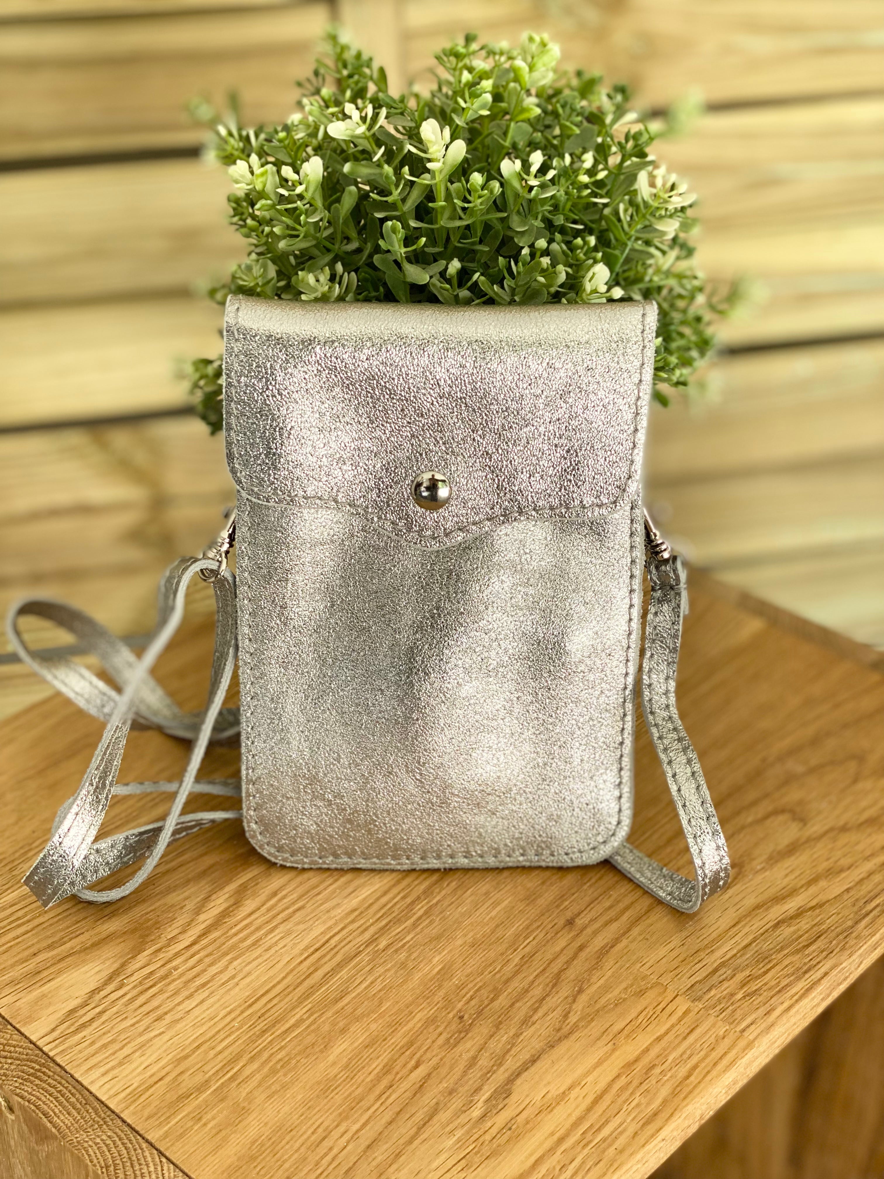 Pochette bandoulière en cuir irisé - FLORE - Argent (7 coloris)