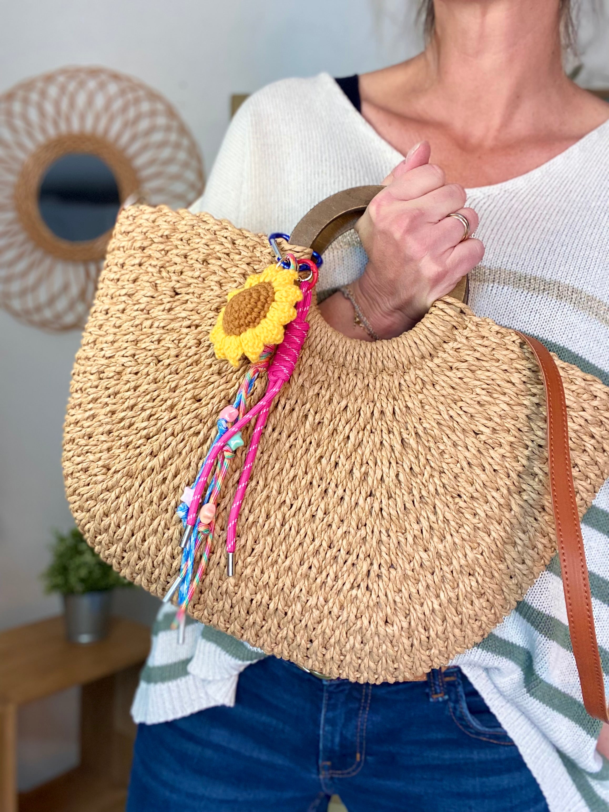 Sac à main et bandoulière en paille PAULA - Beige foncé