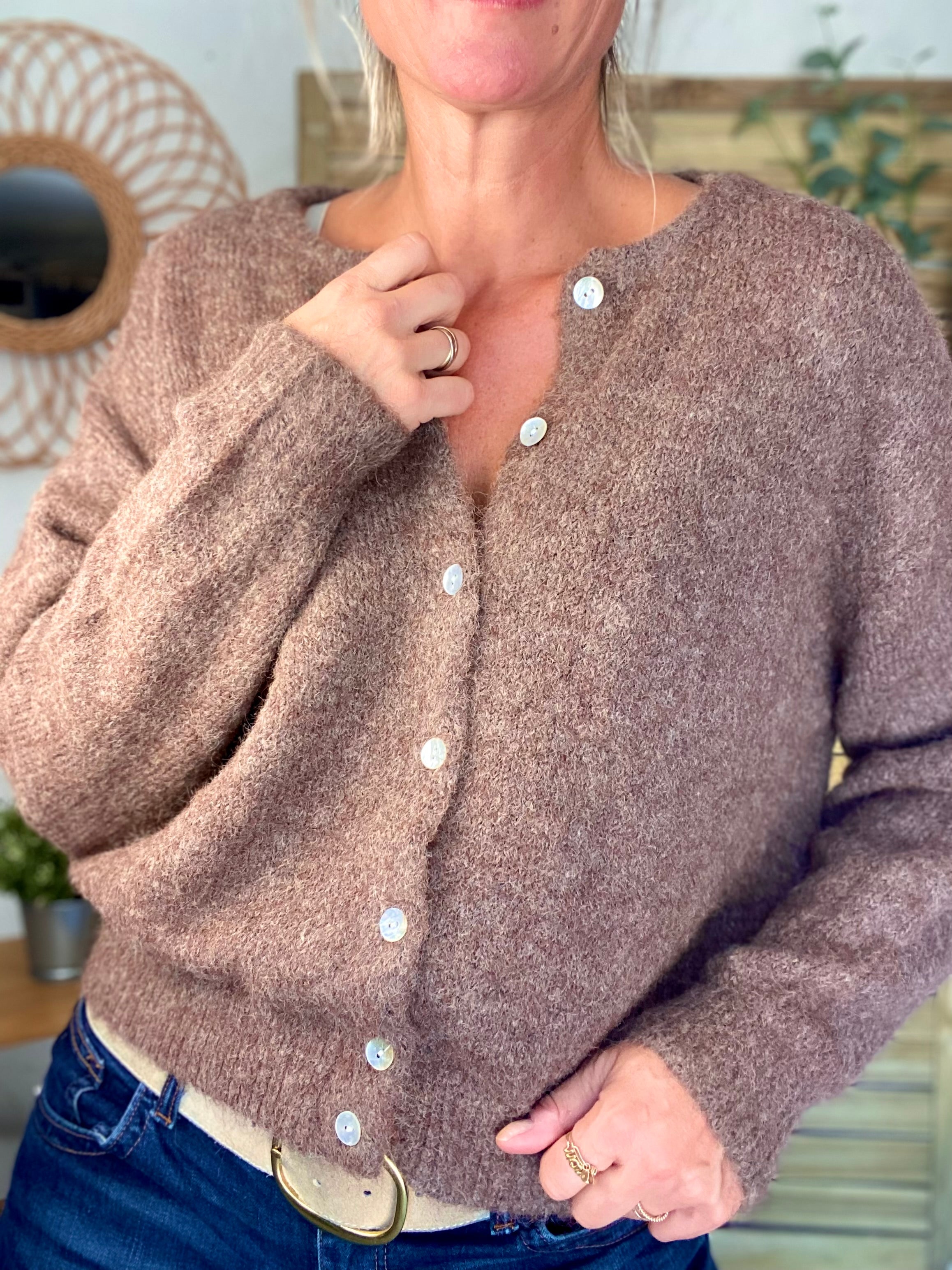 Gilet en maille SYDNEY - Chocolat chiné
