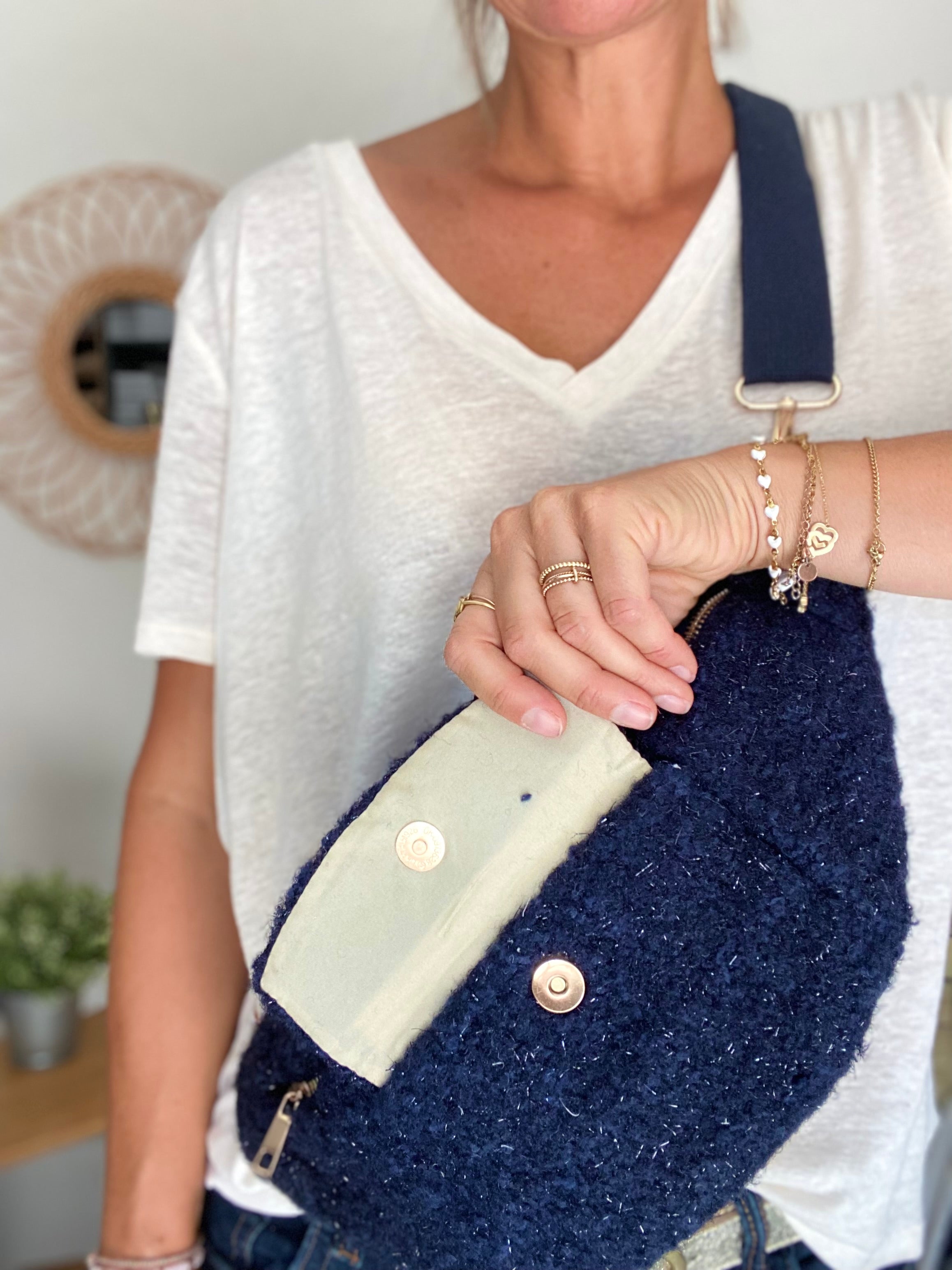 Sac banane XL moumoute lurex avec poche avant - CHELSEA - Marine