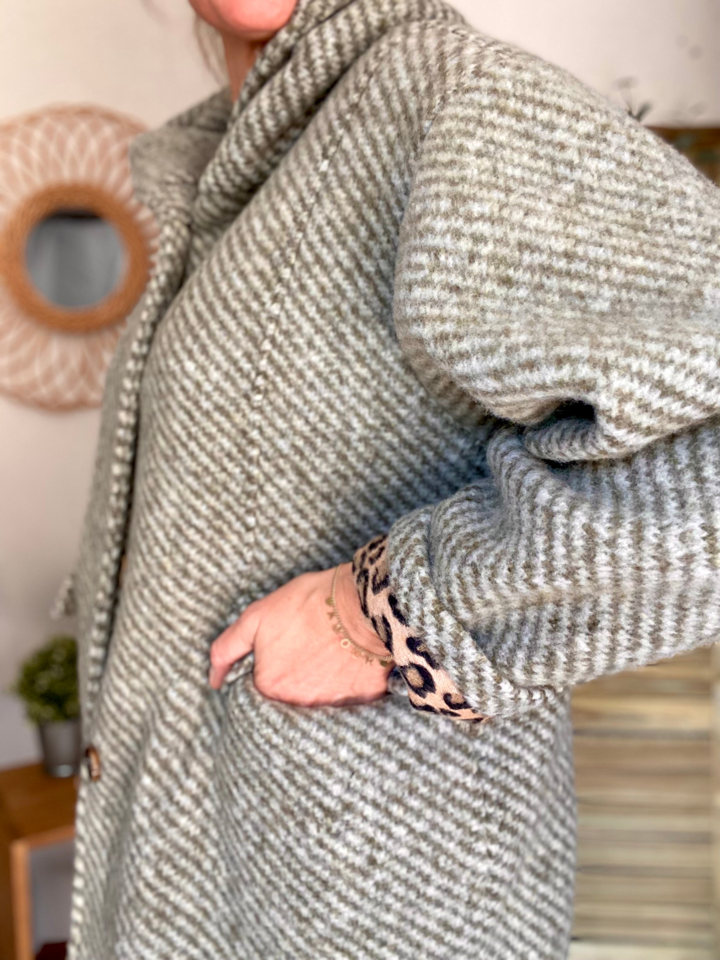 Manteau laine AGATHE avec détails Léo (étoile capuche) - Kaki - FIN DE SÉRIE
