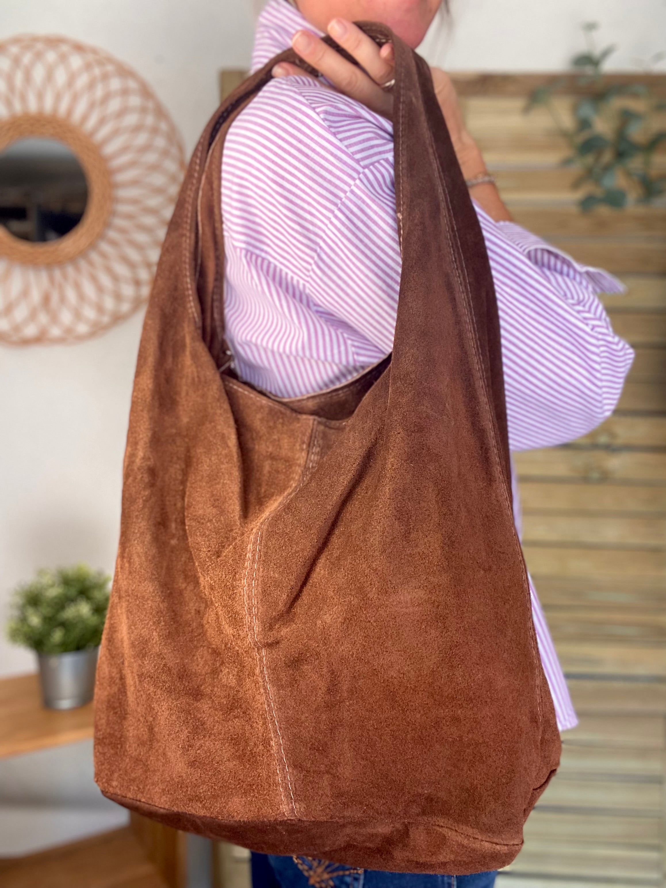 Sac cabas cuir daim MARLON - Chocolat
