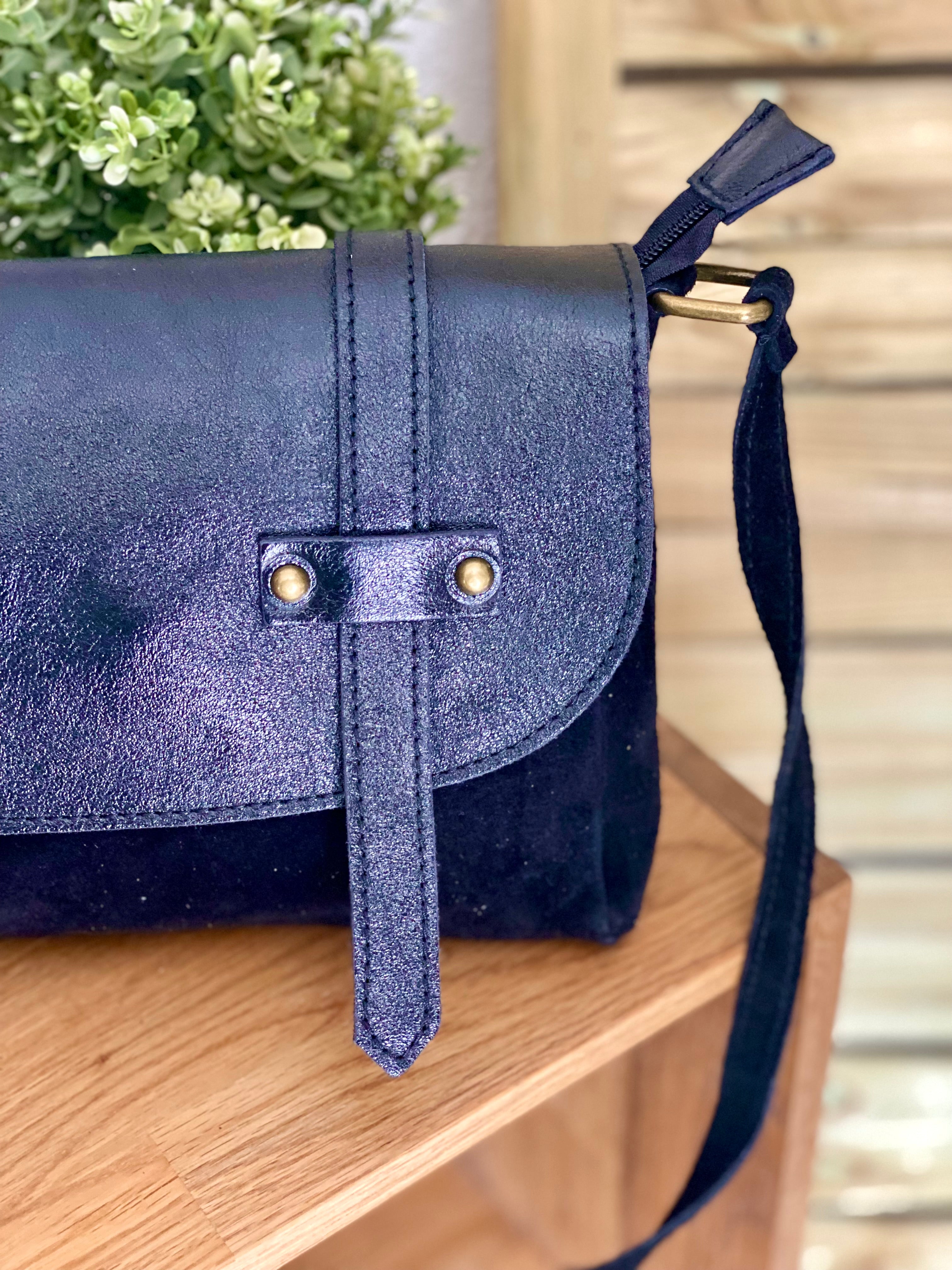 Sac bandoulière en cuir daim et irisé ESMÉE - Full Noir