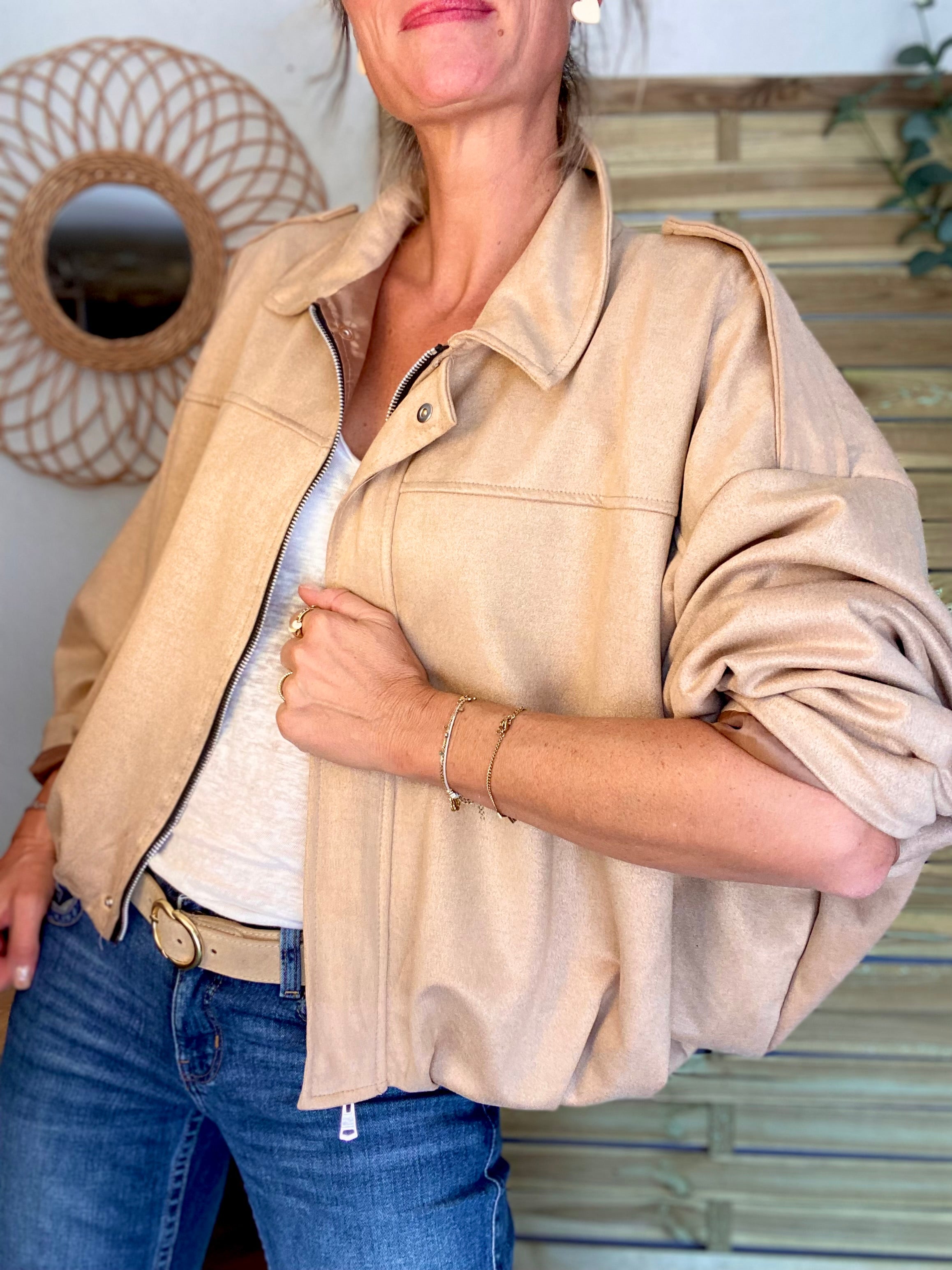 Veste oversize en suédine ISAAC - Camel clair