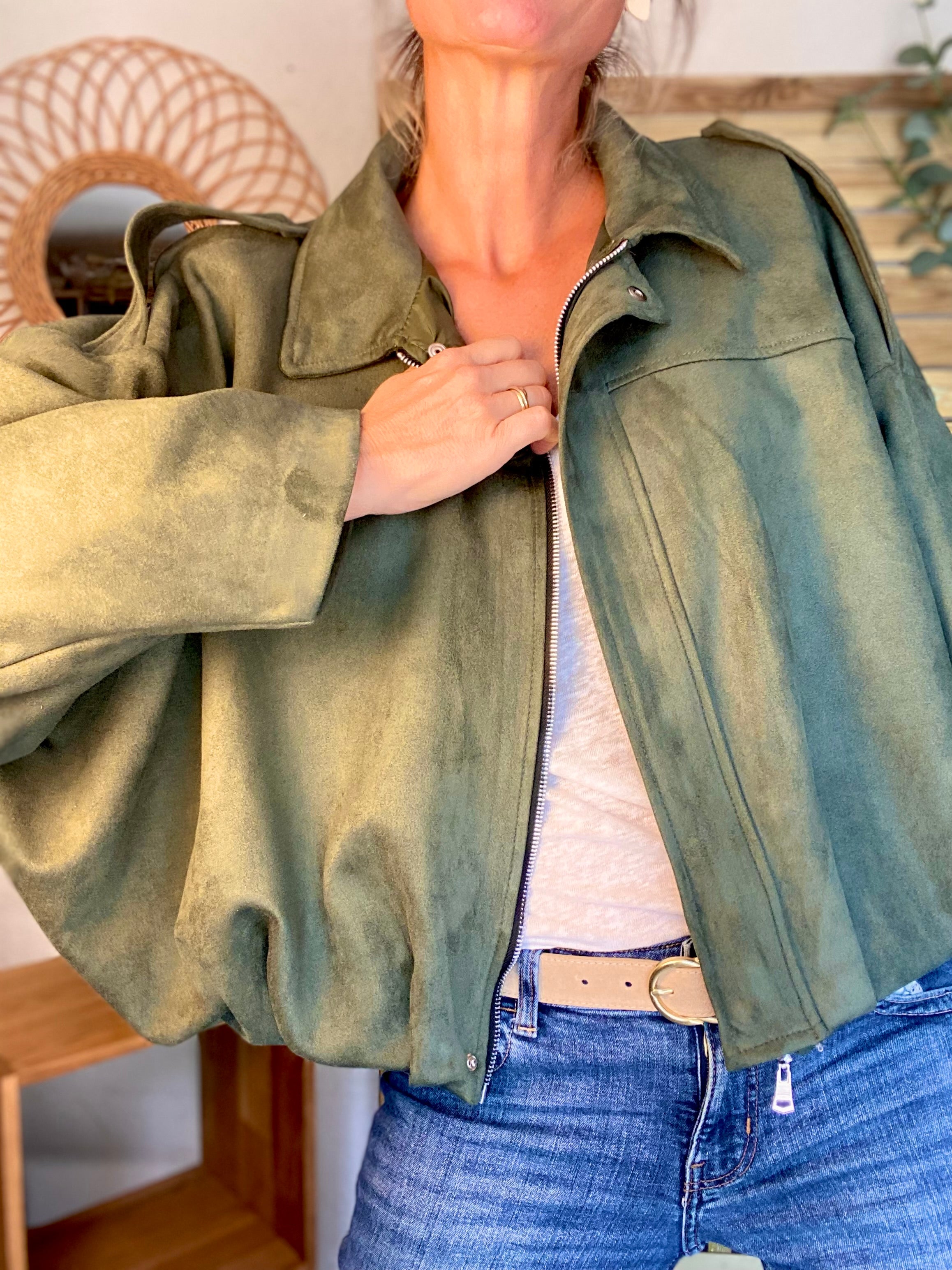 Veste oversize en suédine ISAAC - Kaki