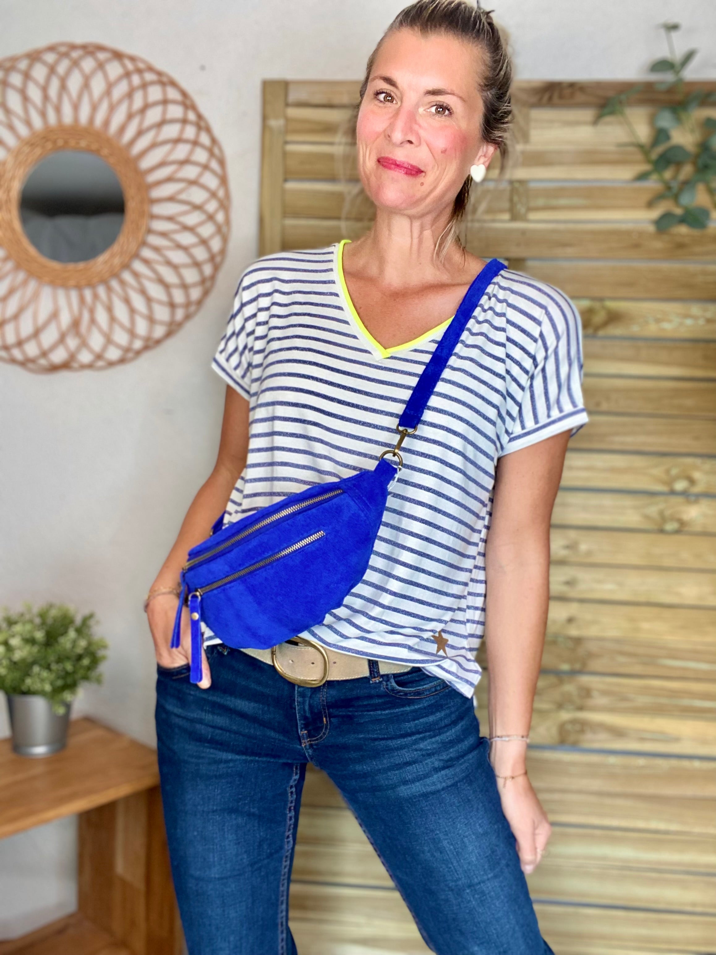 Top rayé col V avec étoile ⭐️ NAOMI - Bleu Jean