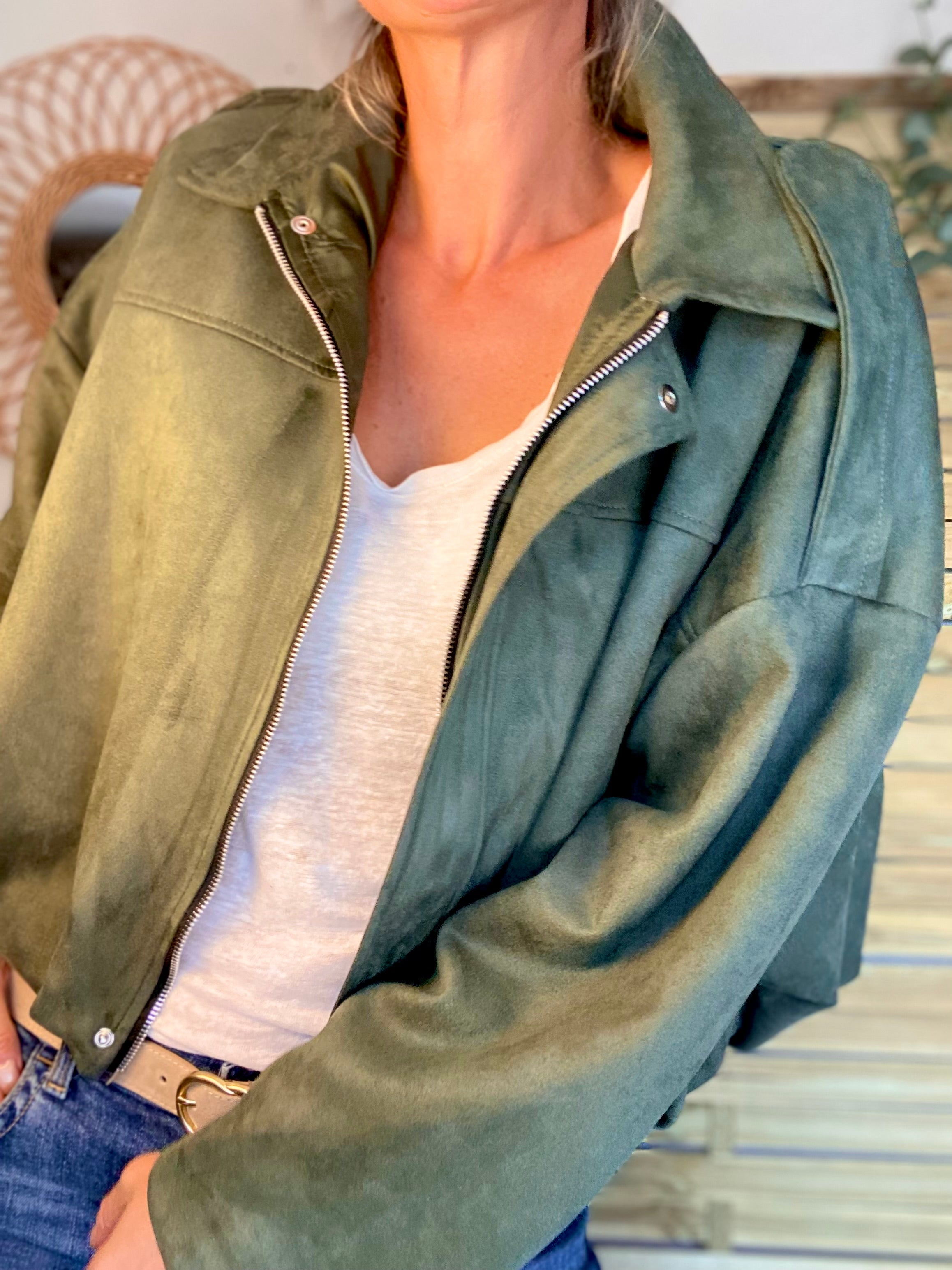 Veste oversize en suédine ISAAC - Kaki