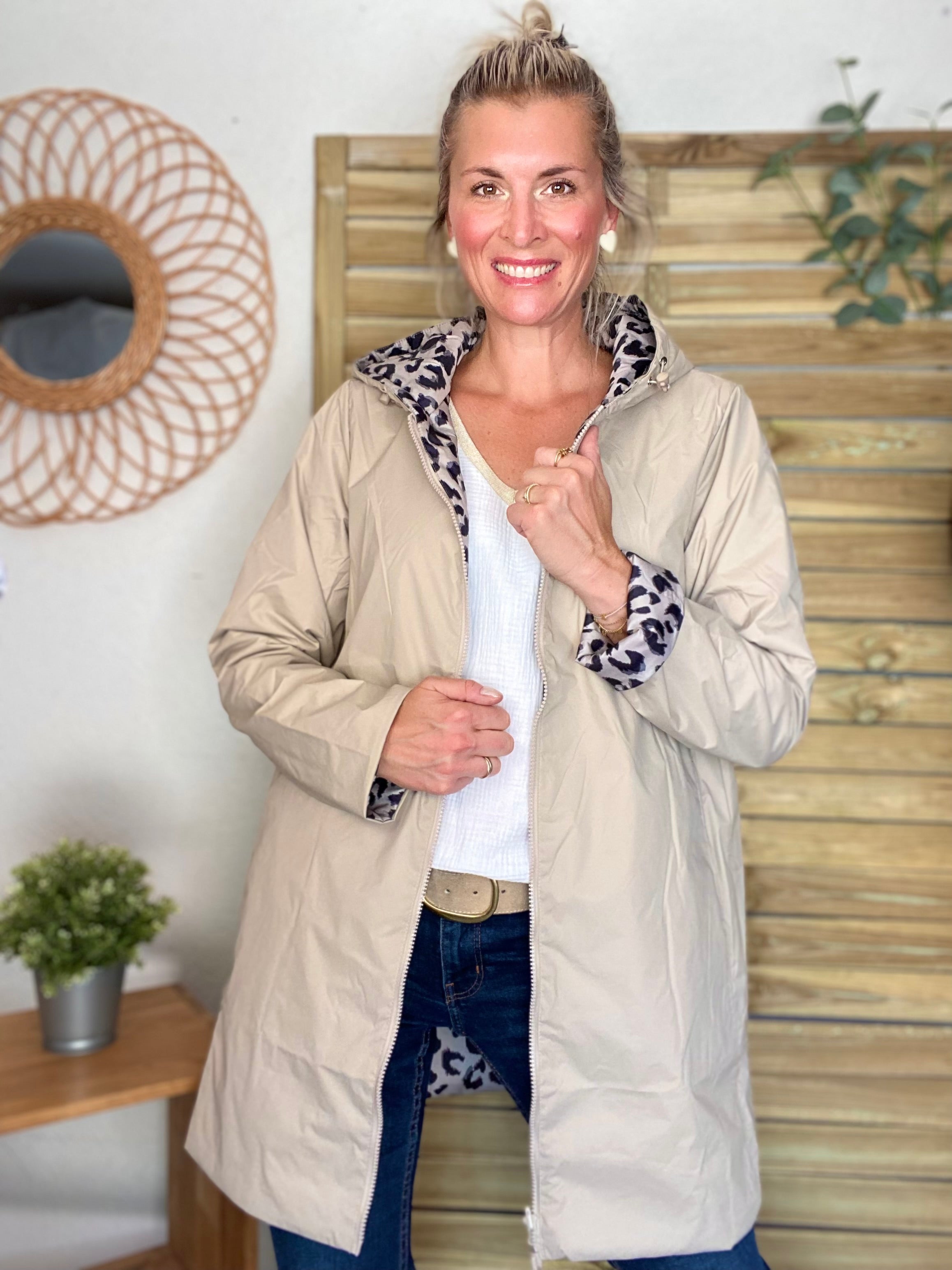 Imperméable réversible rembourré LOUISON LONG - Beige / Léo - LAURA JO