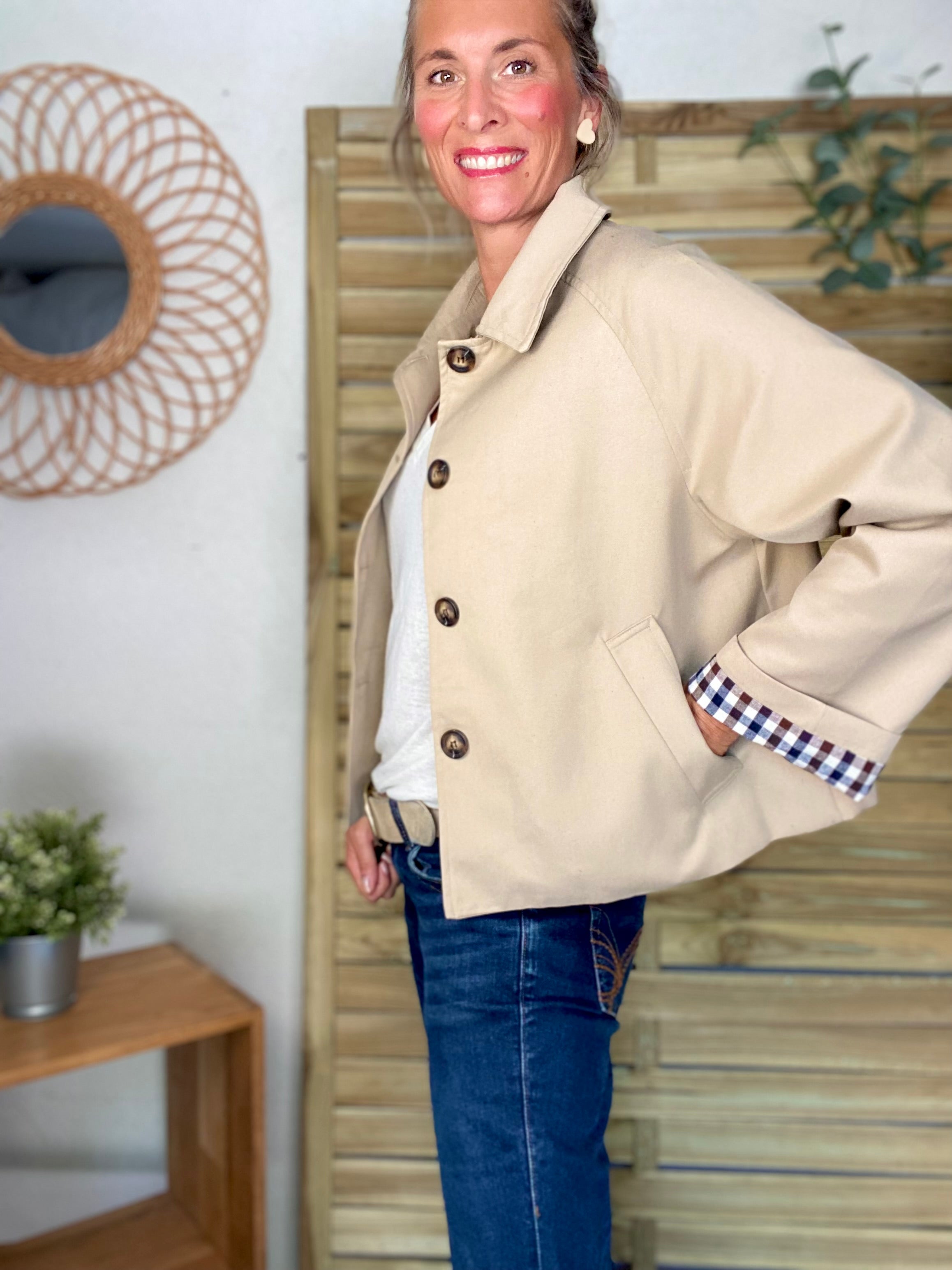 Veste Trench en coton beige avec vichy - YSEULT