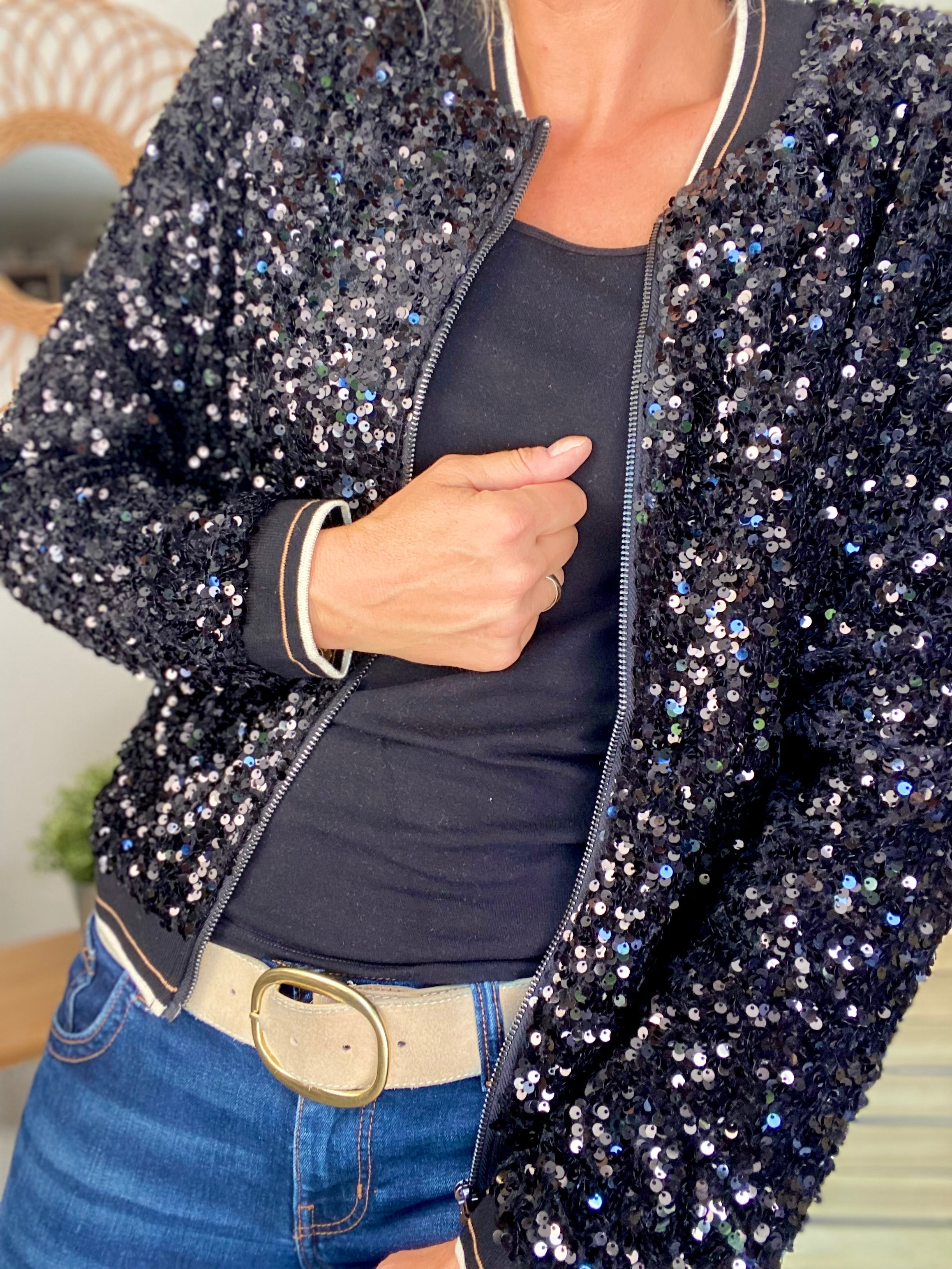 Veste bombers avec sequins Noirs KIM