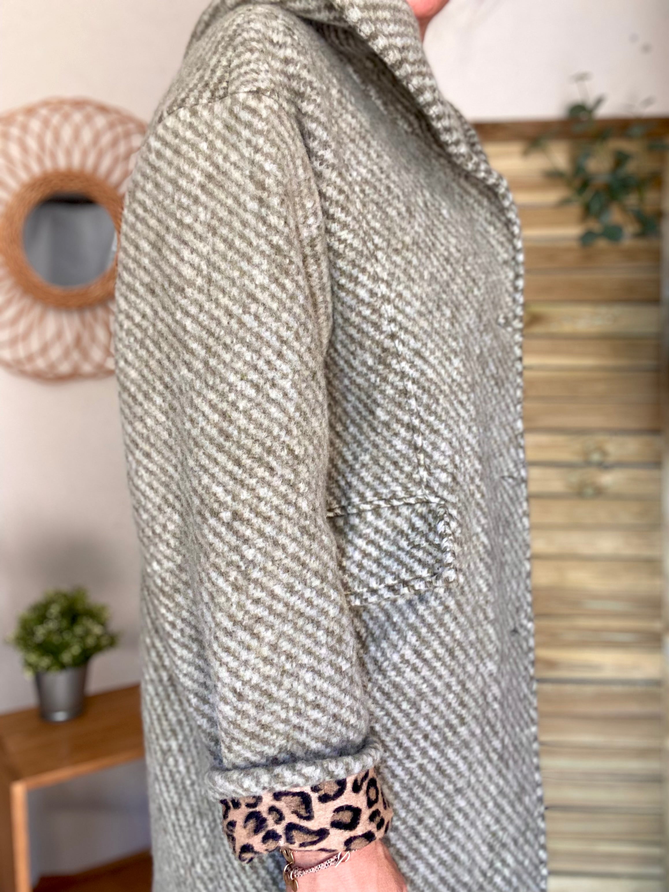 Manteau laine AGATHE avec détails Léo (étoile capuche) - Kaki - FIN DE SÉRIE