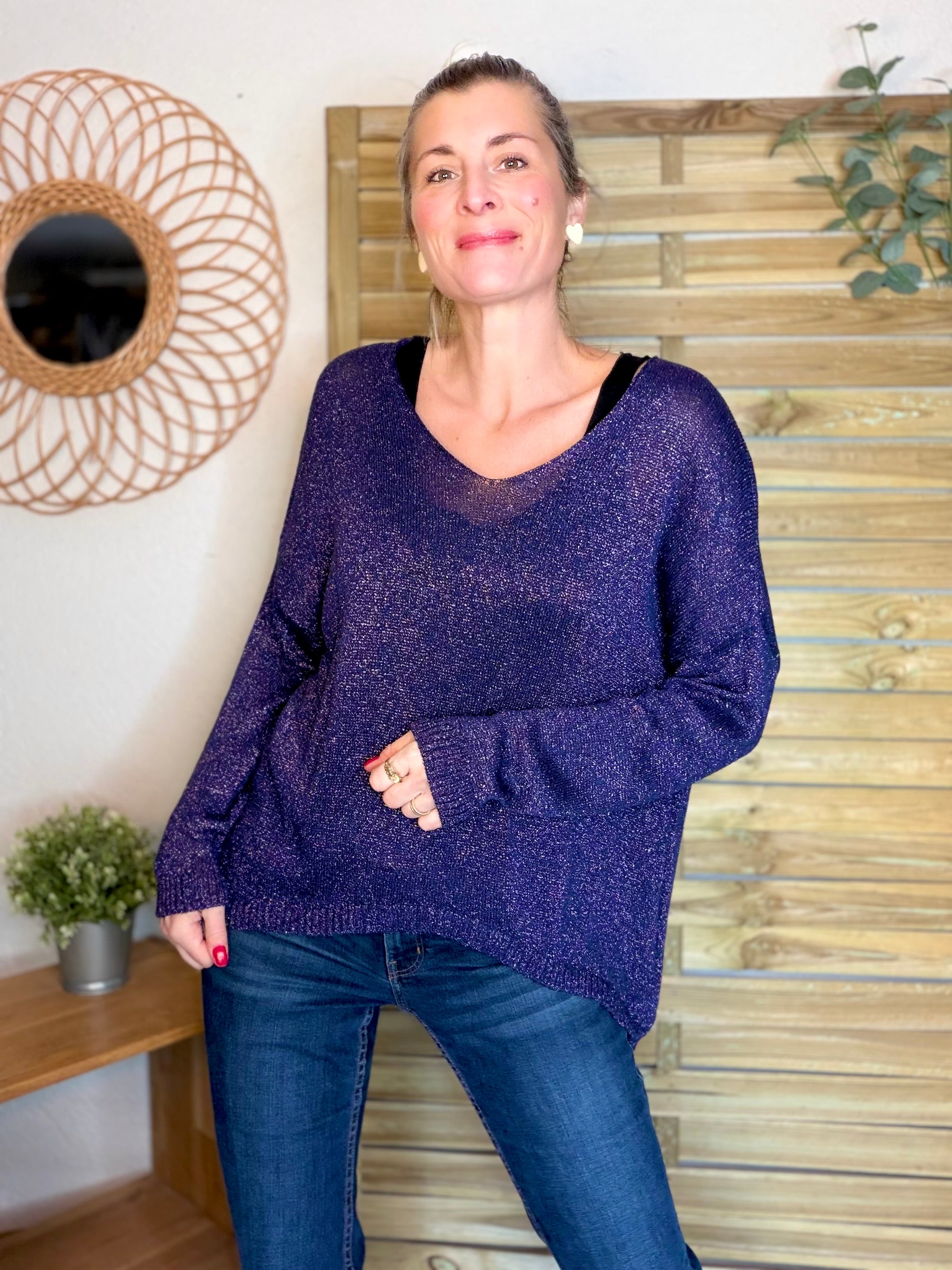 Pull maille lurex et étoile ⭐️ POLLY - Marine / Doré