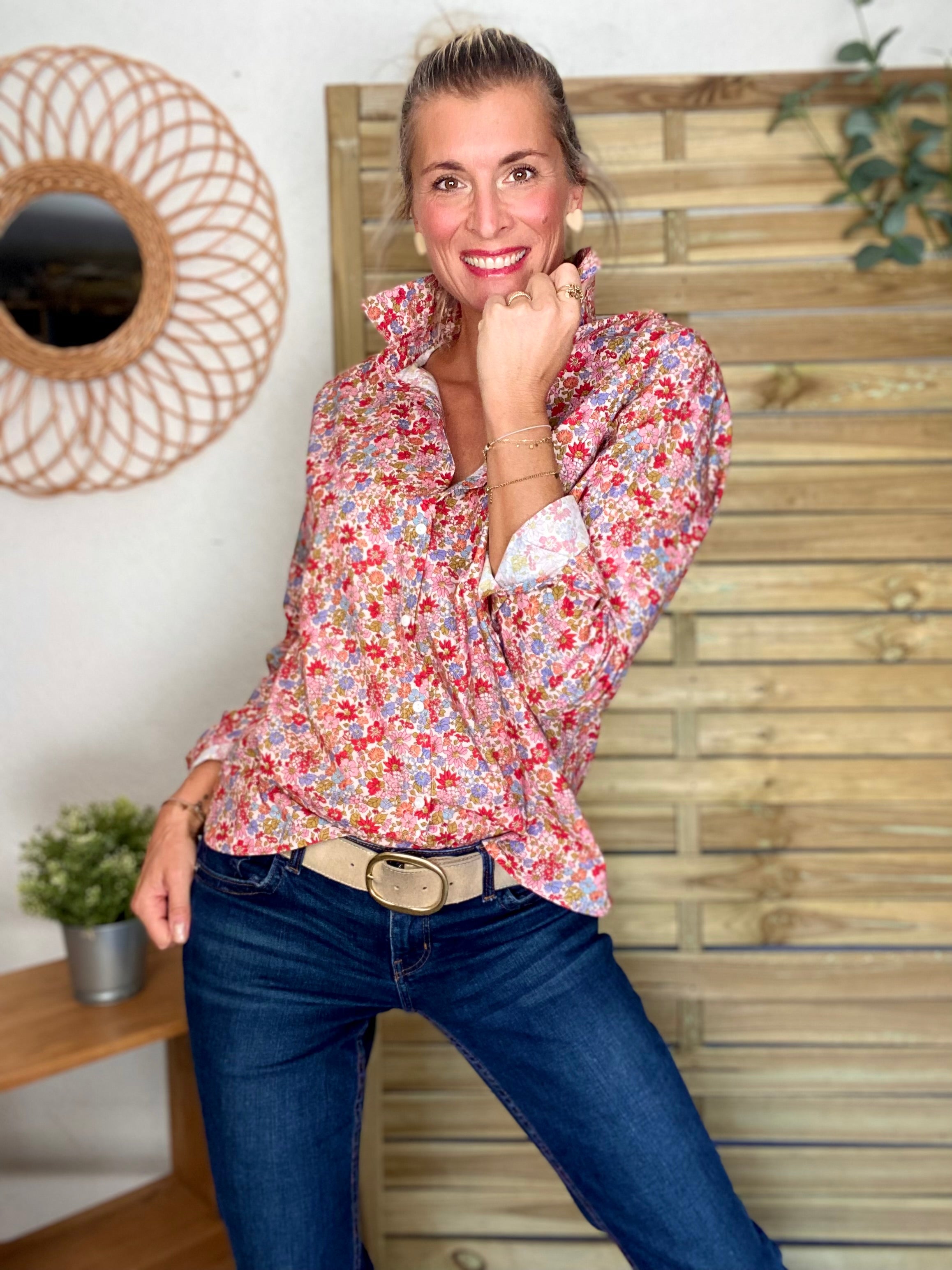 Chemise en coton imprimé Liberty 🌸 et coeur doré 💛 LISE