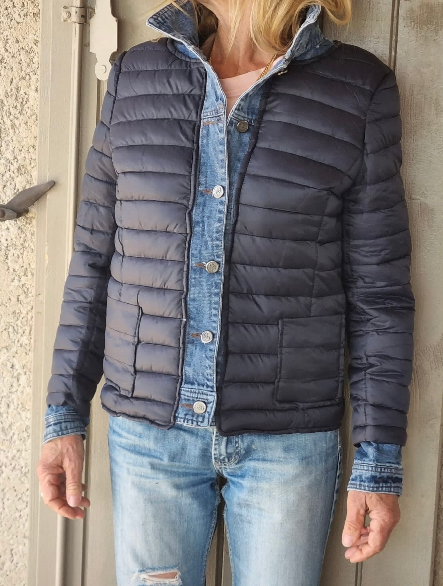Doudoune légère avec jean JACKIE - Bleu marine - DÉSTOCKAGE sur Tailles XS, S et 50