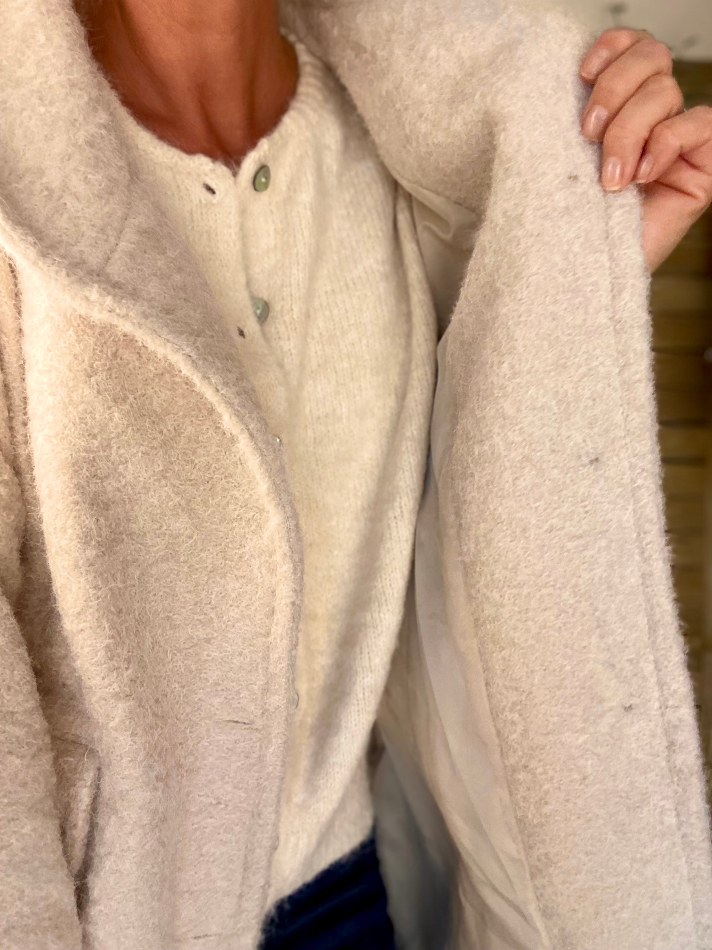 Manteau en laine EUGÉNIE avec détails Léo 🐆 - Crème