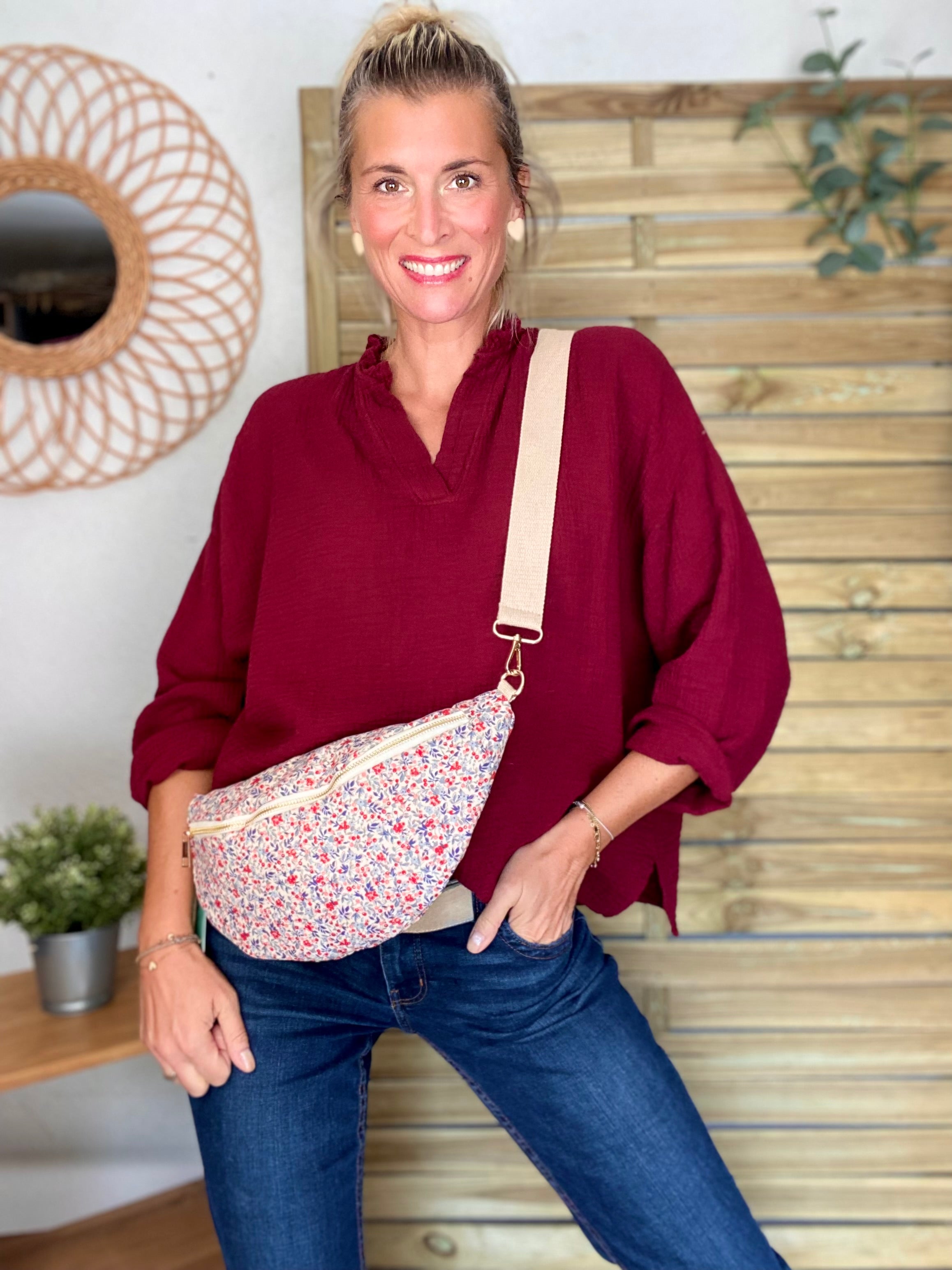 Blouse en gaze de coton SIERRA Bordeaux - manches longues