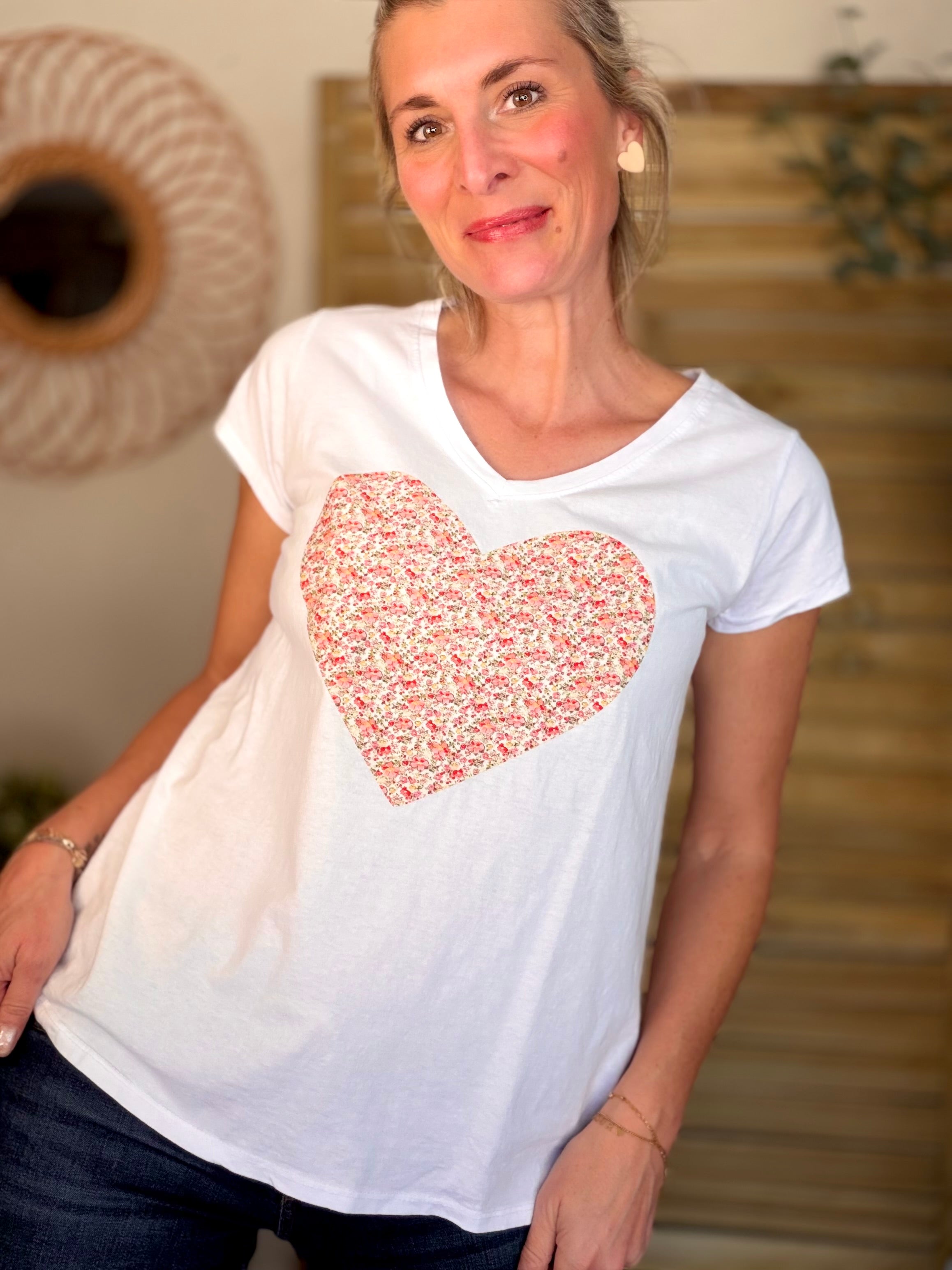 Tee shirt Gros Coeur Liberty rouge rosé VERA ❤️