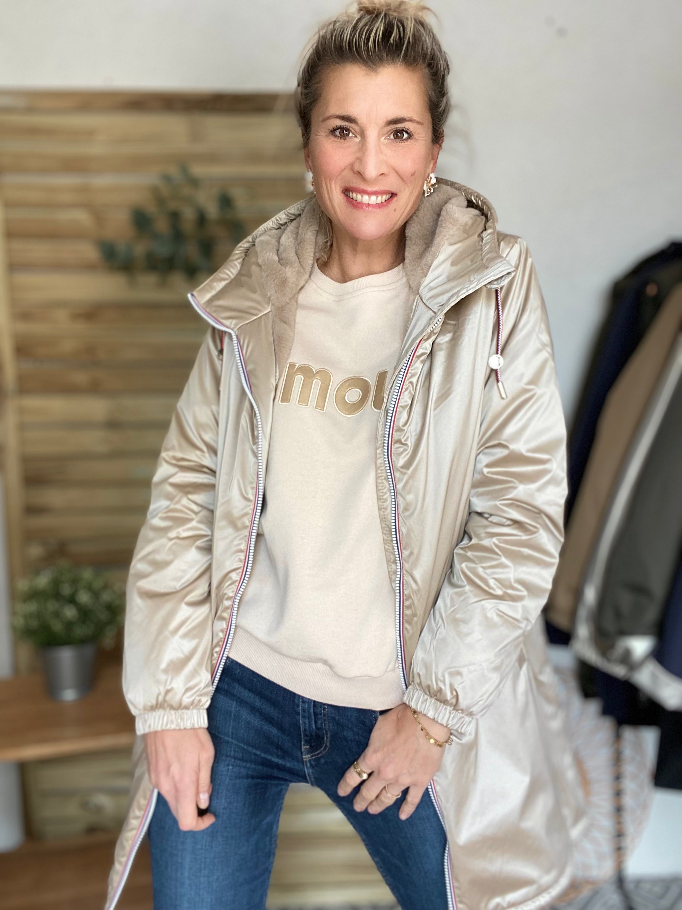 Parka Imperméable THELMA LONG fourrée - Sable irisé - Laura Jo