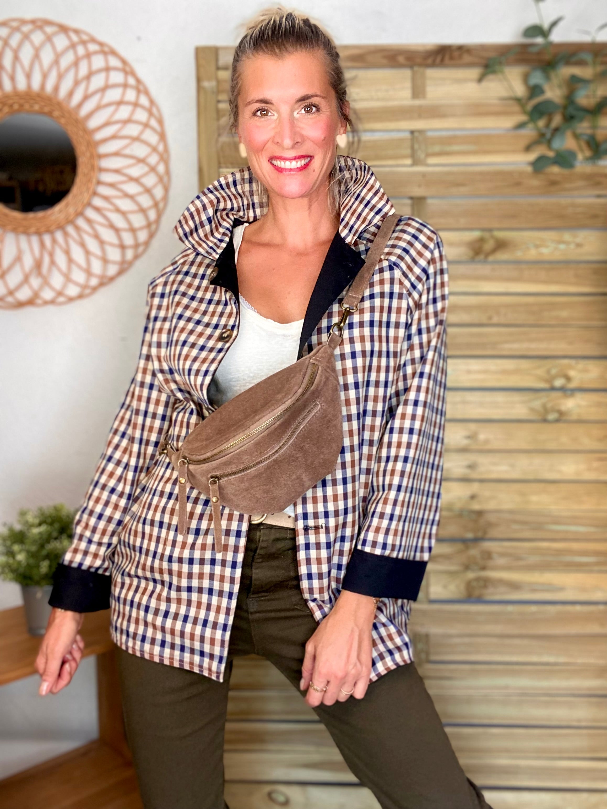 Veste Trench mi long réversible vichy LENA - Noir