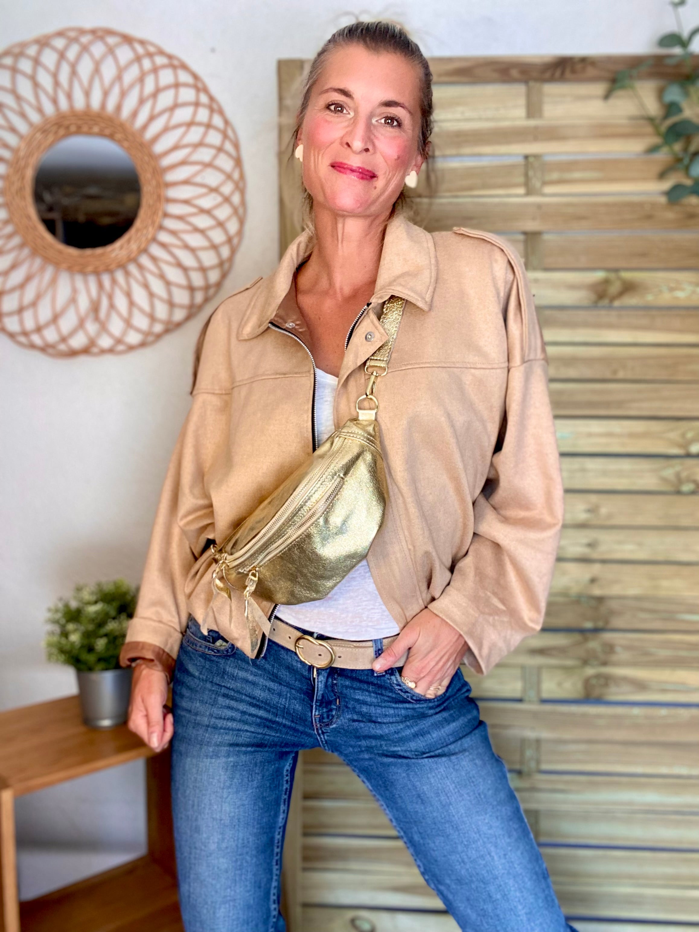 Veste oversize en suédine ISAAC - Camel clair