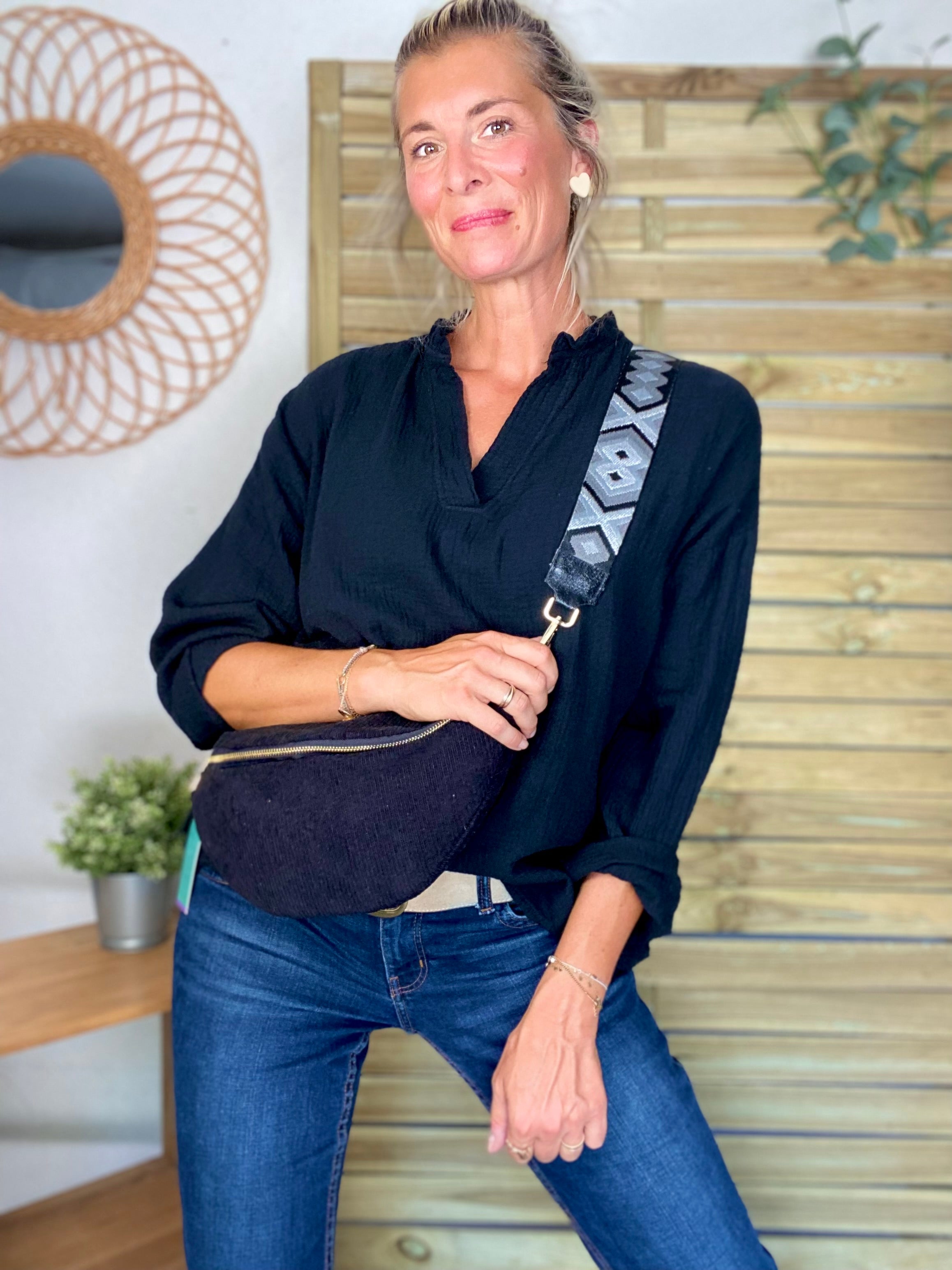Blouse en gaze de coton SIERRA Noire - manches longues