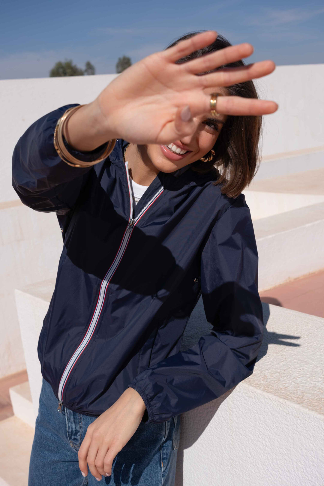 Coupe vent imperméable ANNA COURT Bleu marine - LAURA JO