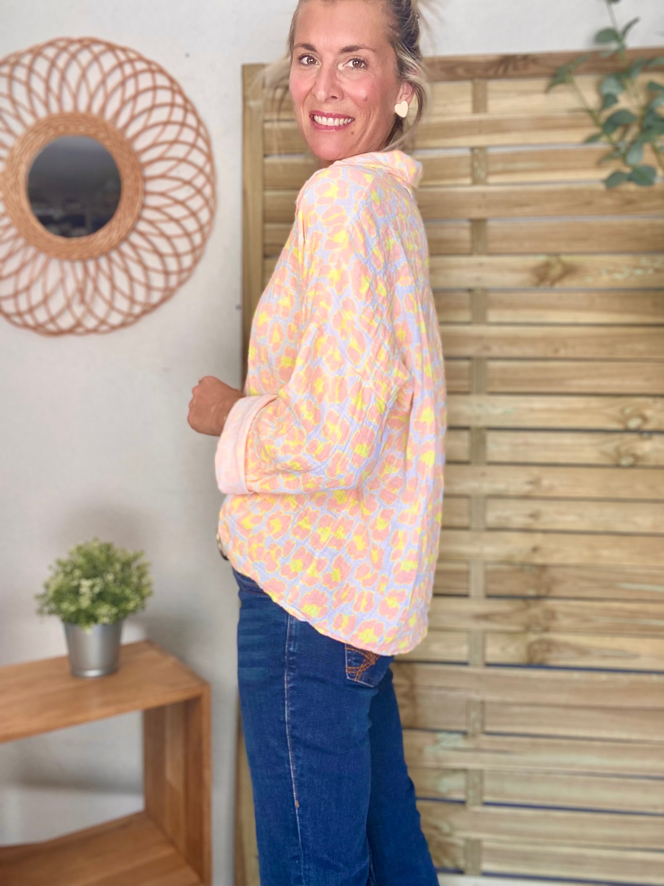Chemise en gaze de coton imprimé Léo MARCIA - Orange