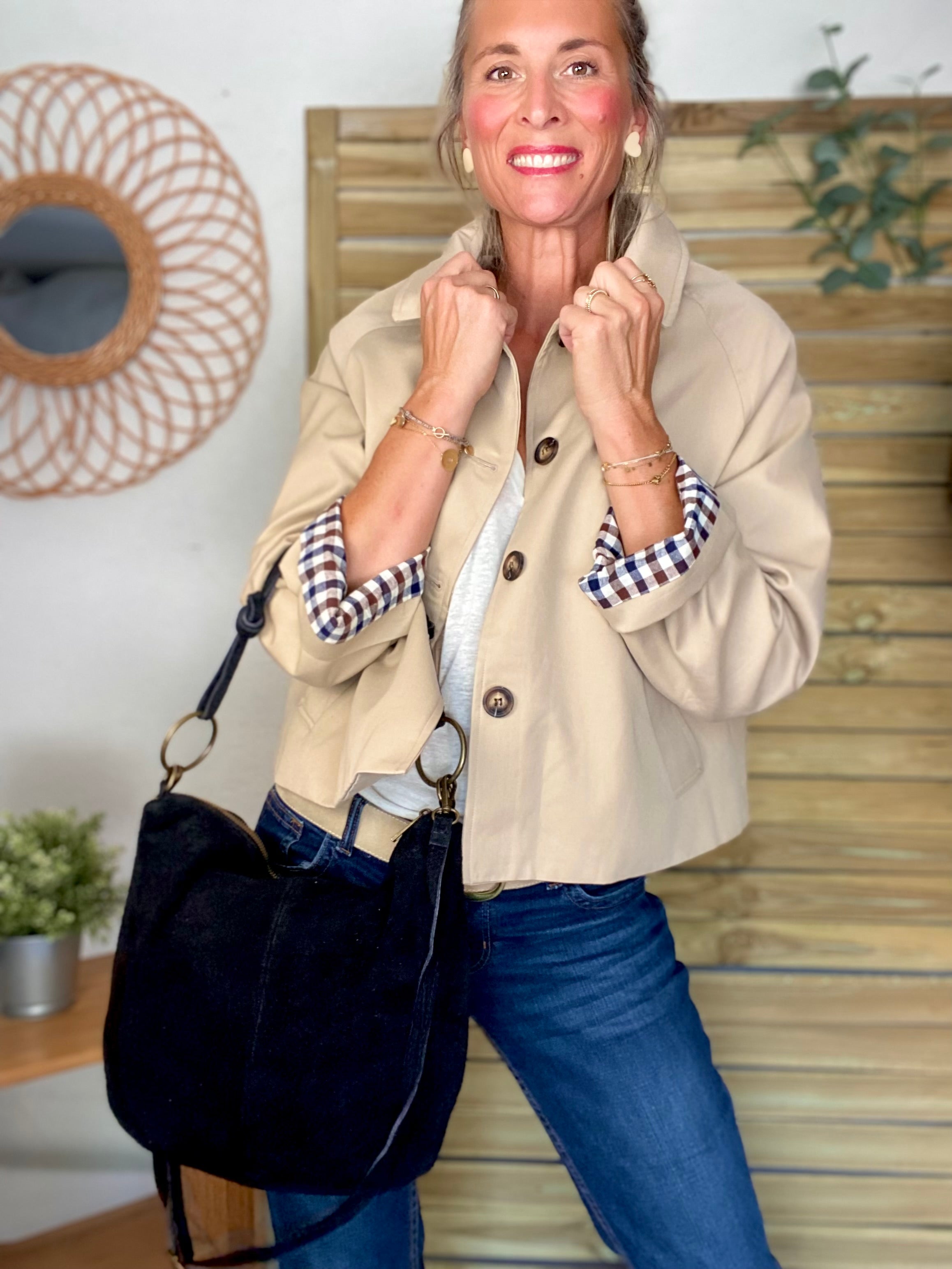 Veste Trench en coton beige avec vichy - YSEULT
