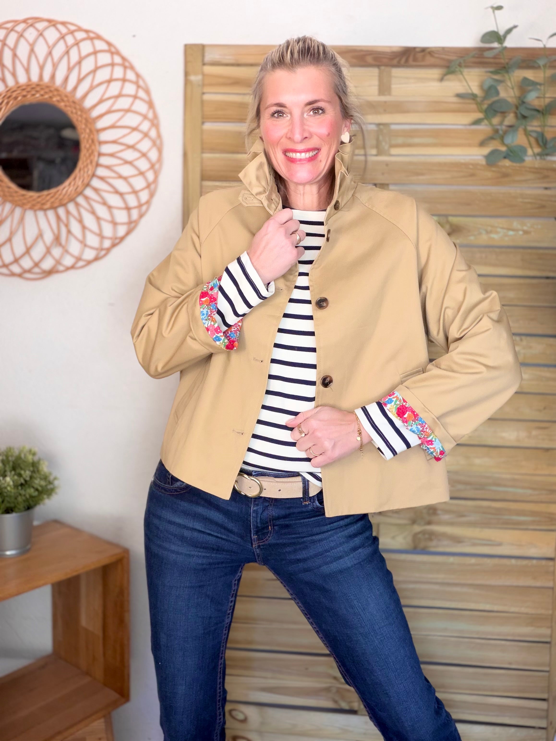 Veste Trench col victorien avec Liberty - VICKY Camel clair