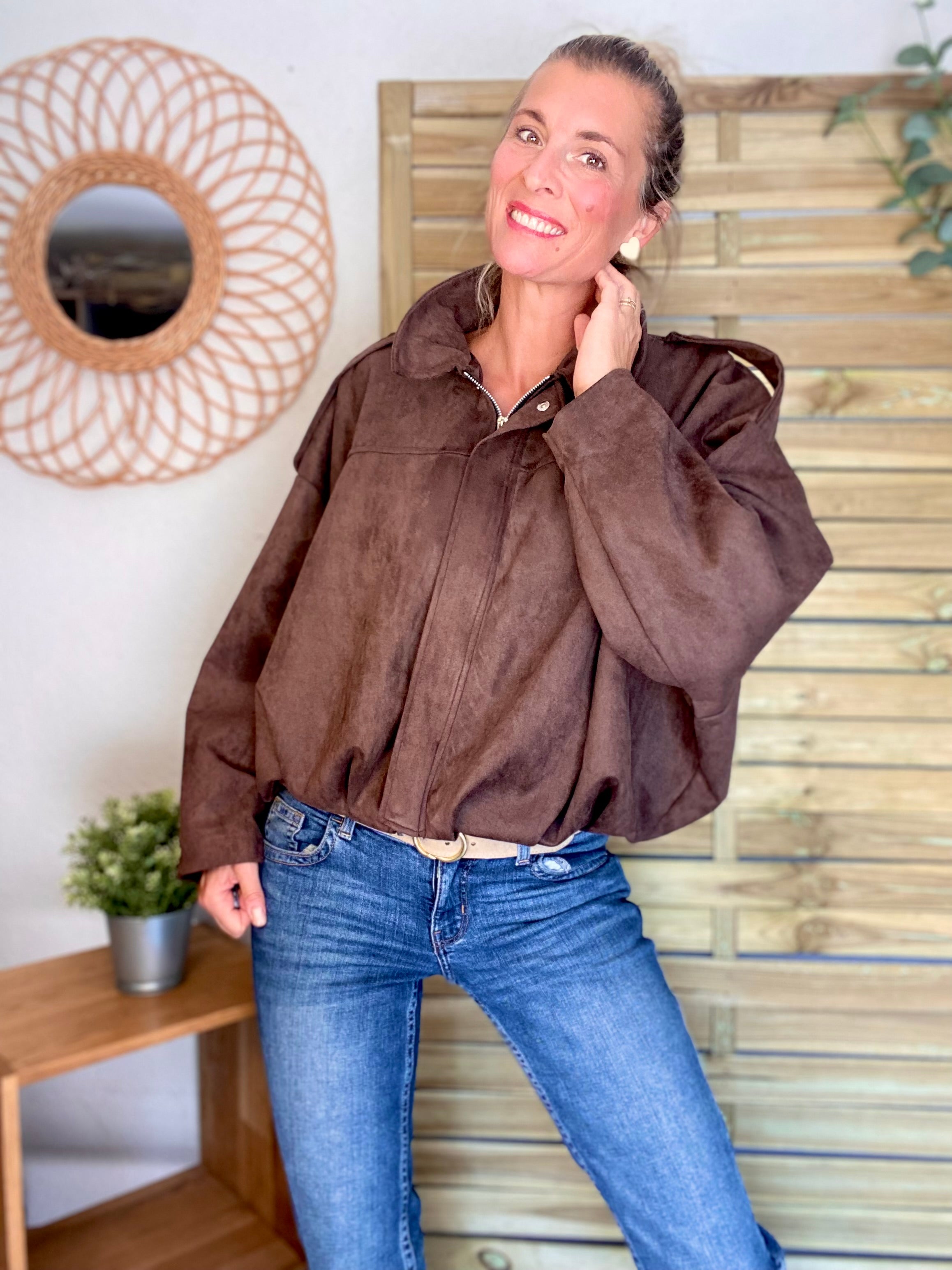 Veste oversize en suédine ISAAC - Chocolat