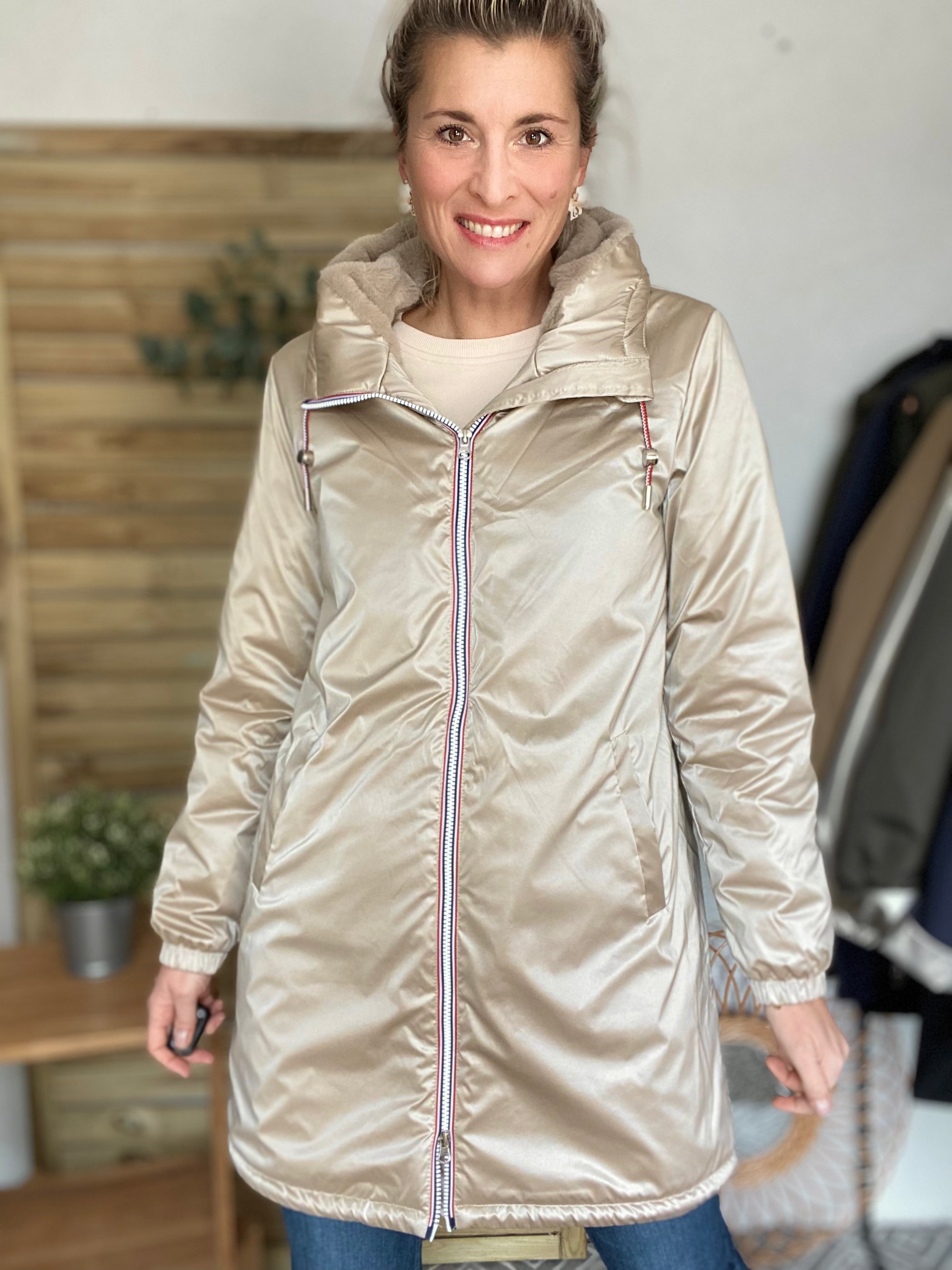 Parka Imperméable THELMA LONG fourrée - Sable irisé - Laura Jo